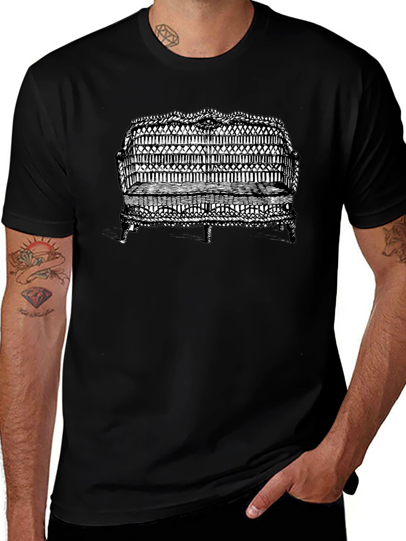 Camiseta Negra con Diseño de Banco Antiguo