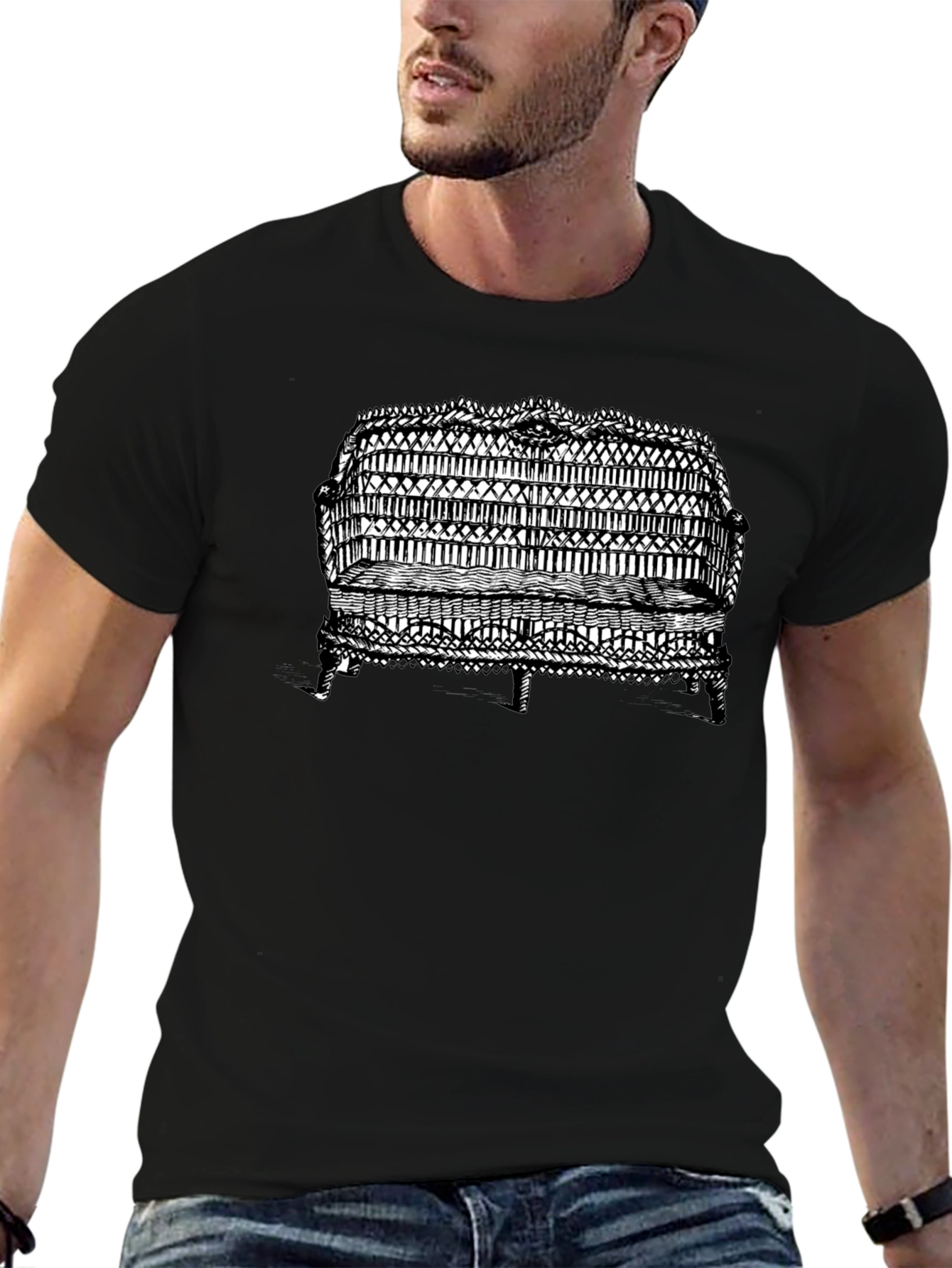 Camiseta Negra con Diseño de Banco Antiguo