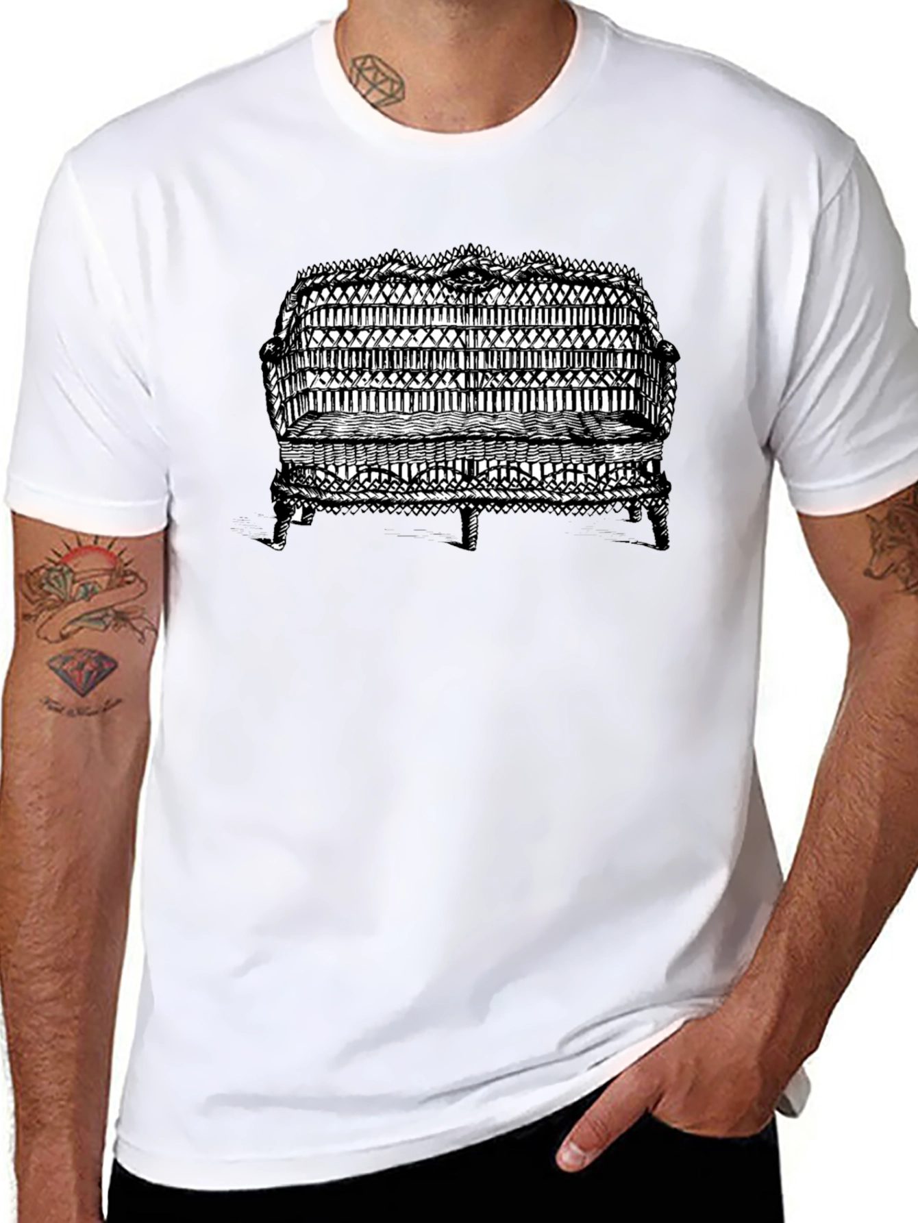 Camiseta Negra con Diseño de Banco Antiguo