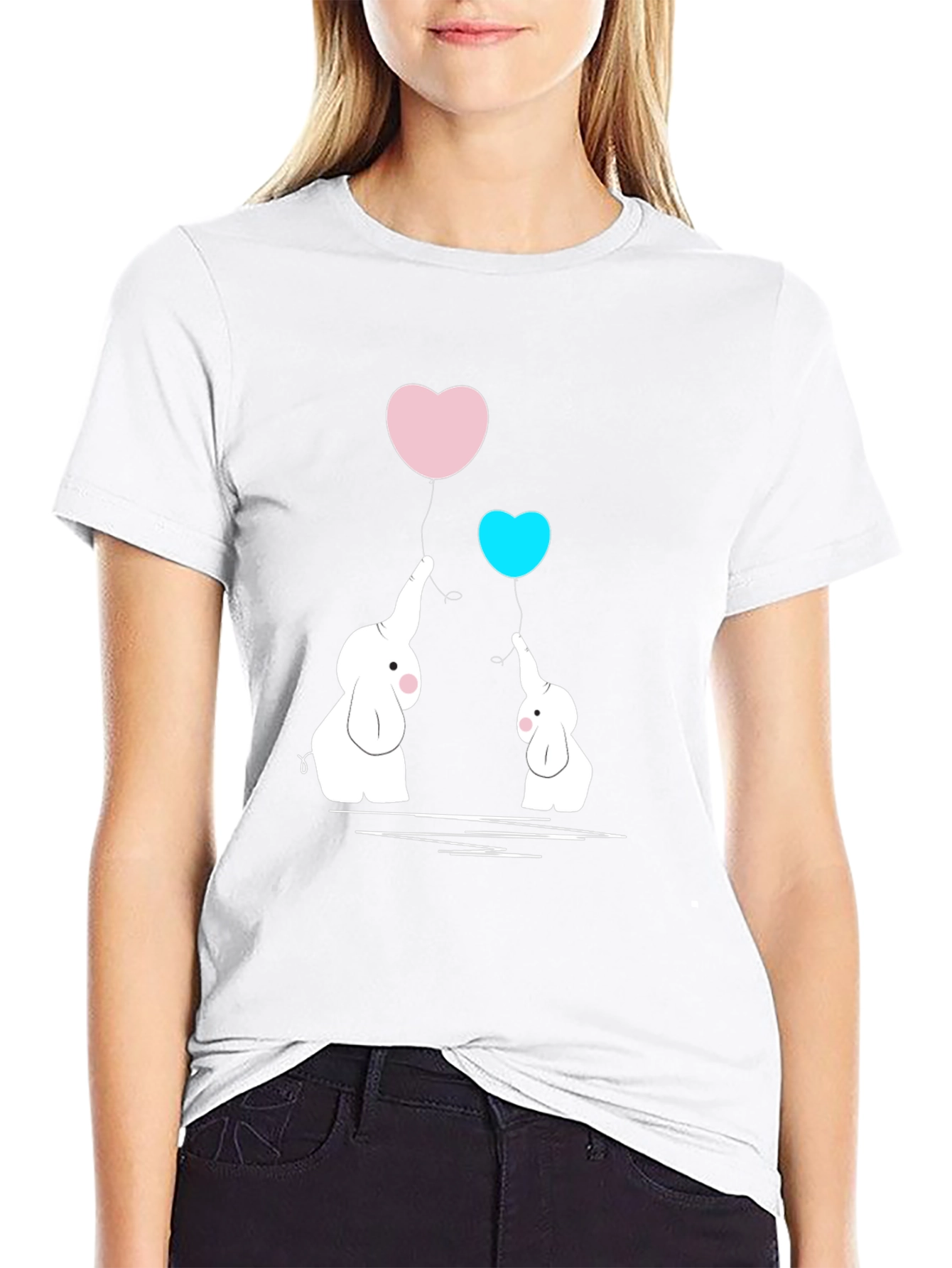 Camiseta Negra con Elefantes y Corazones