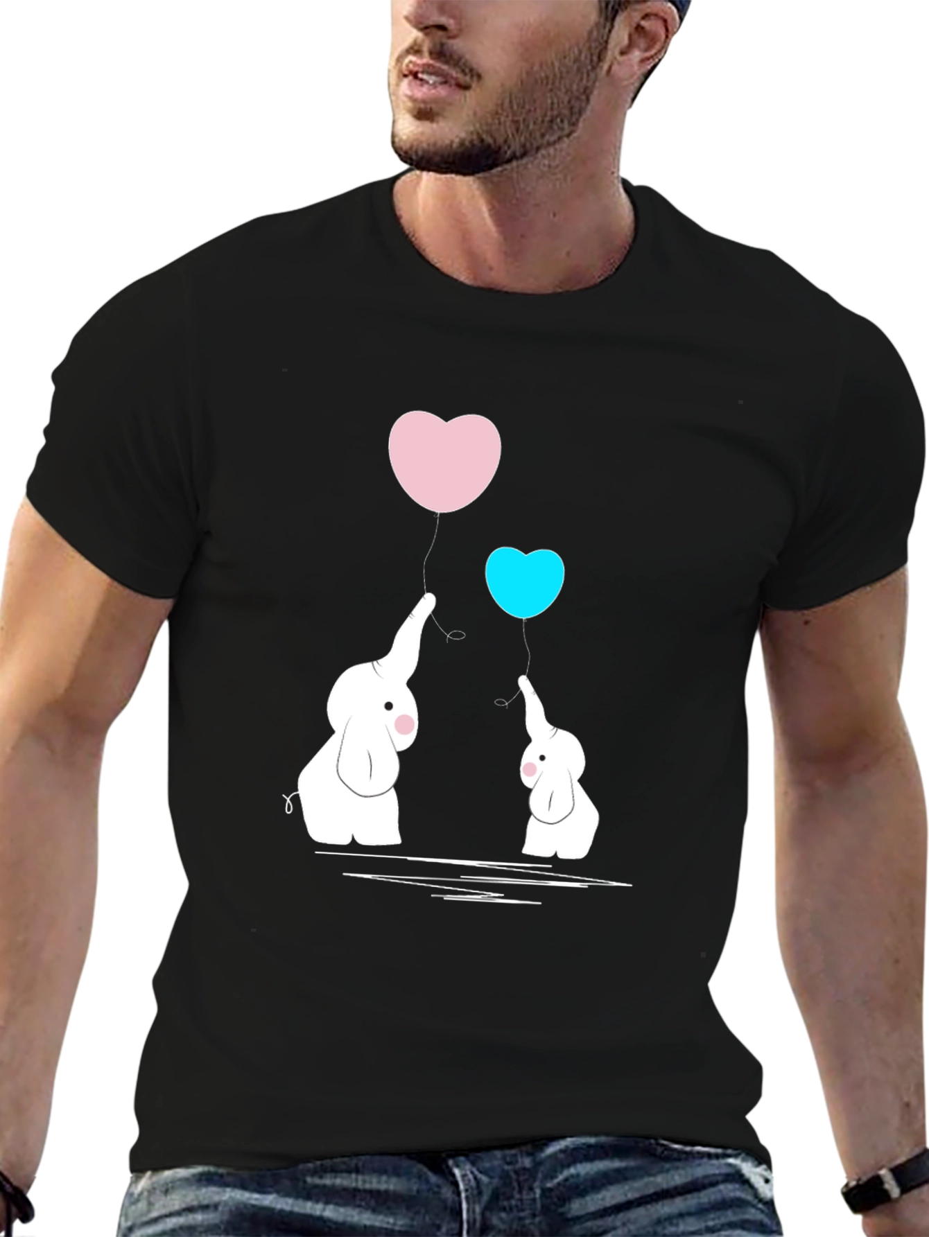 Camiseta Negra con Elefantes y Corazones