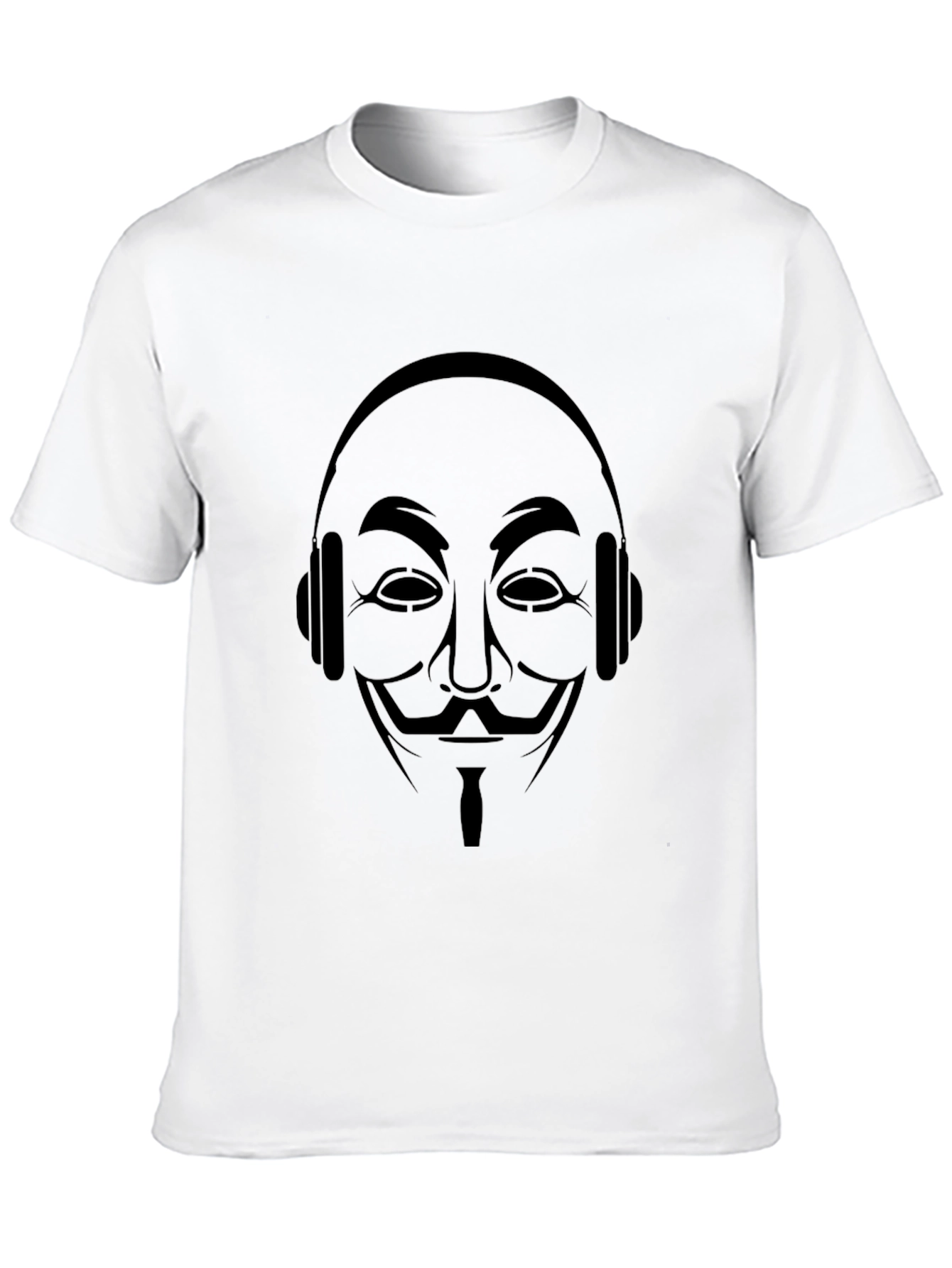Camiseta Negra con Diseño Anónimo y Audífonos