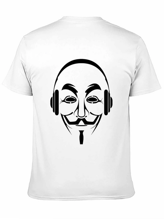 Camiseta Negra con Diseño Anónimo y Audífonos