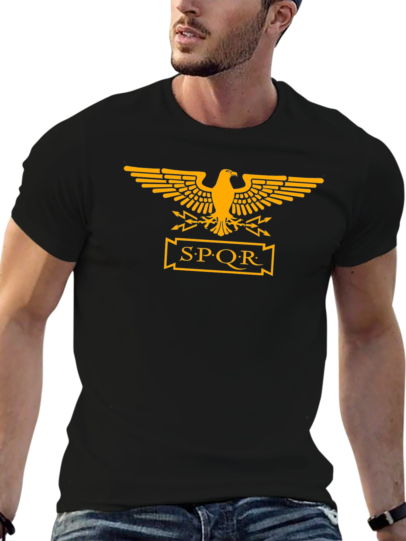 Camiseta Negra Hombre Águila Romana SPQR