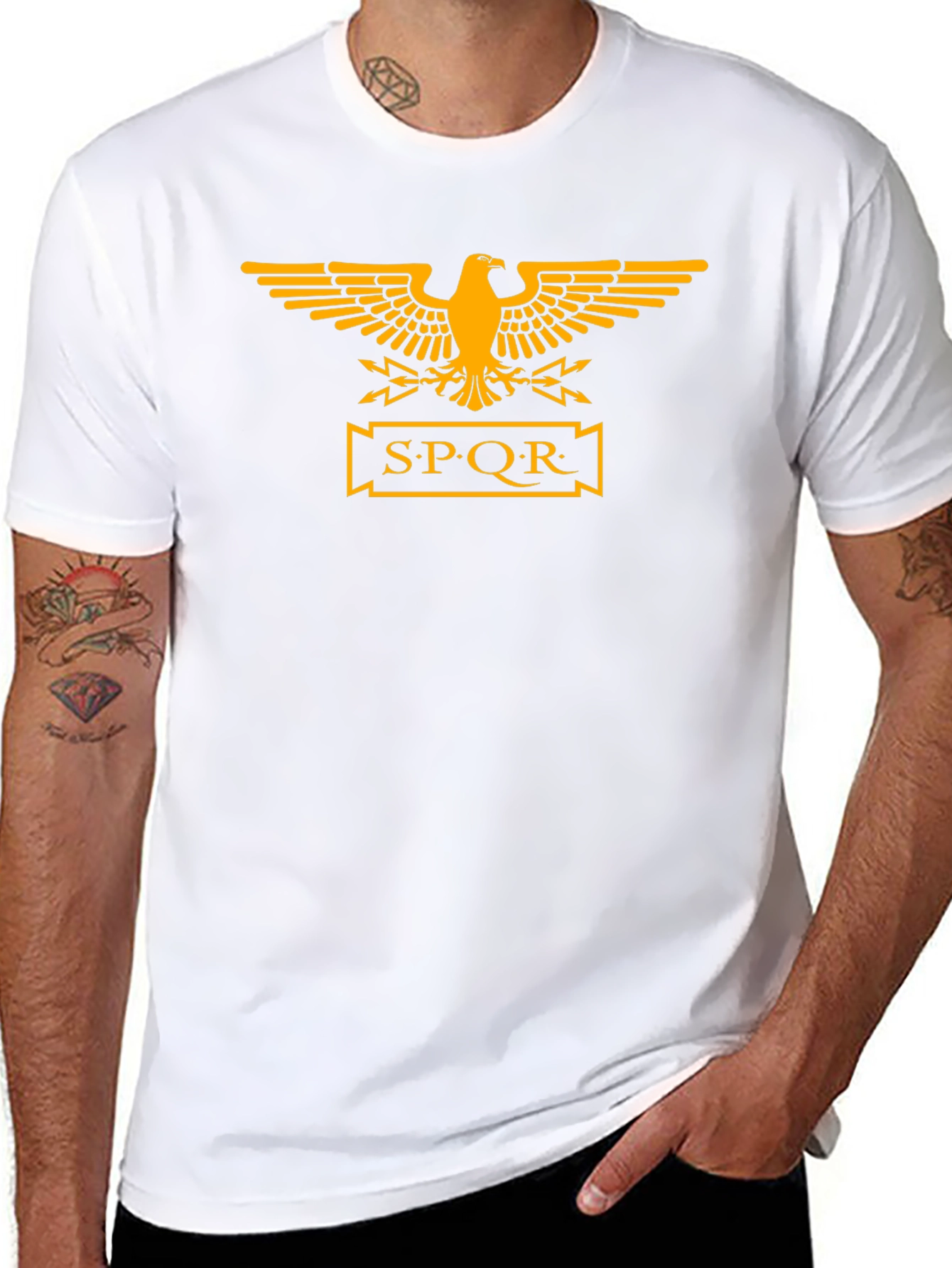 Camiseta Negra Hombre Águila Romana SPQR