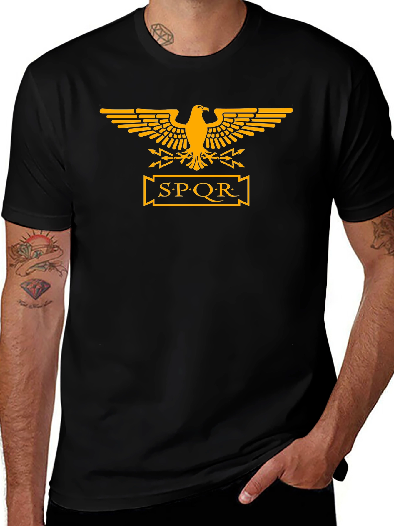 Camiseta Negra Hombre Águila Romana SPQR