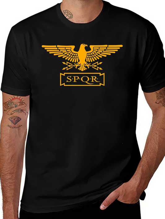 Camiseta Negra Hombre Águila Romana SPQR