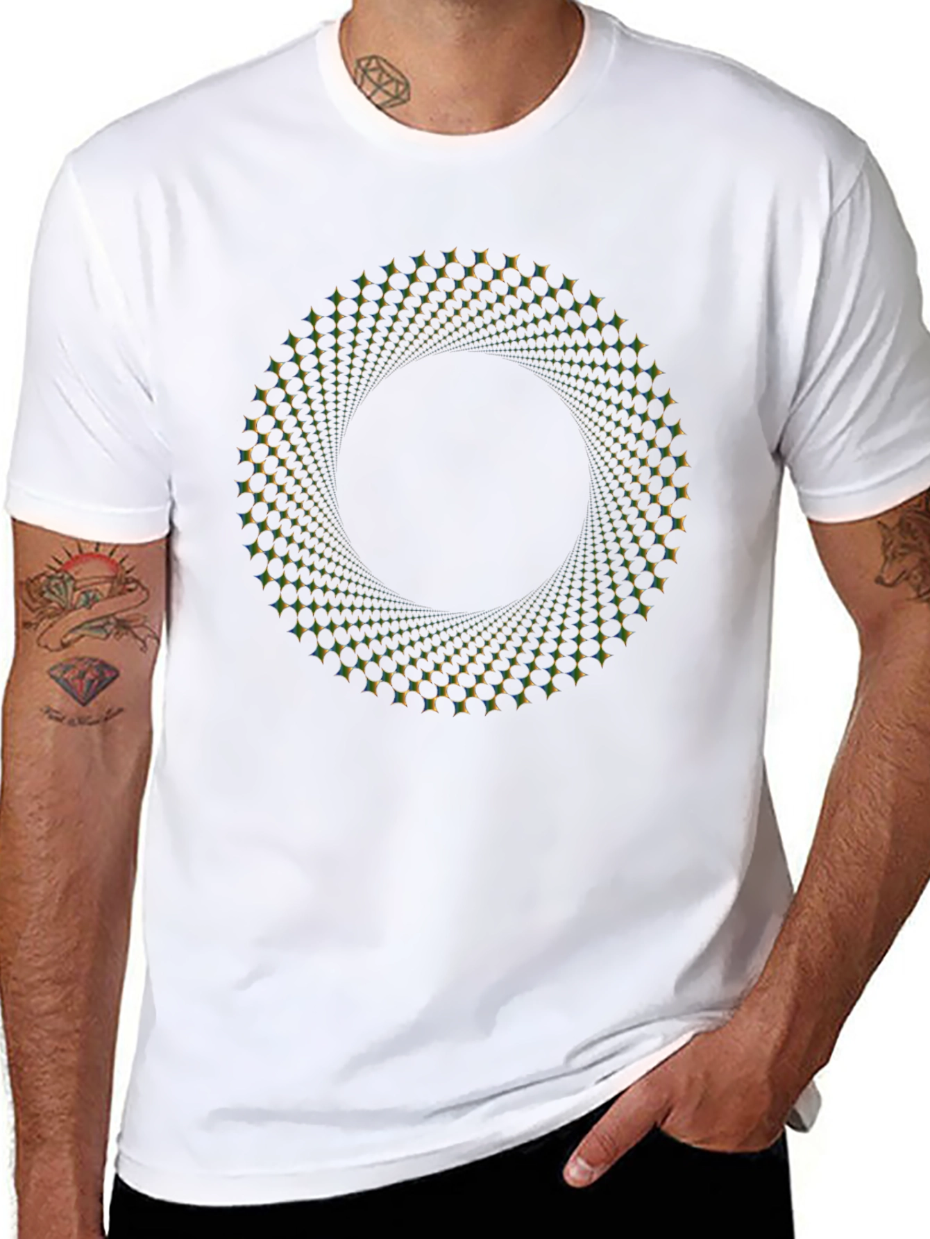 Camiseta Negra con Diseño Circular Hipnótico