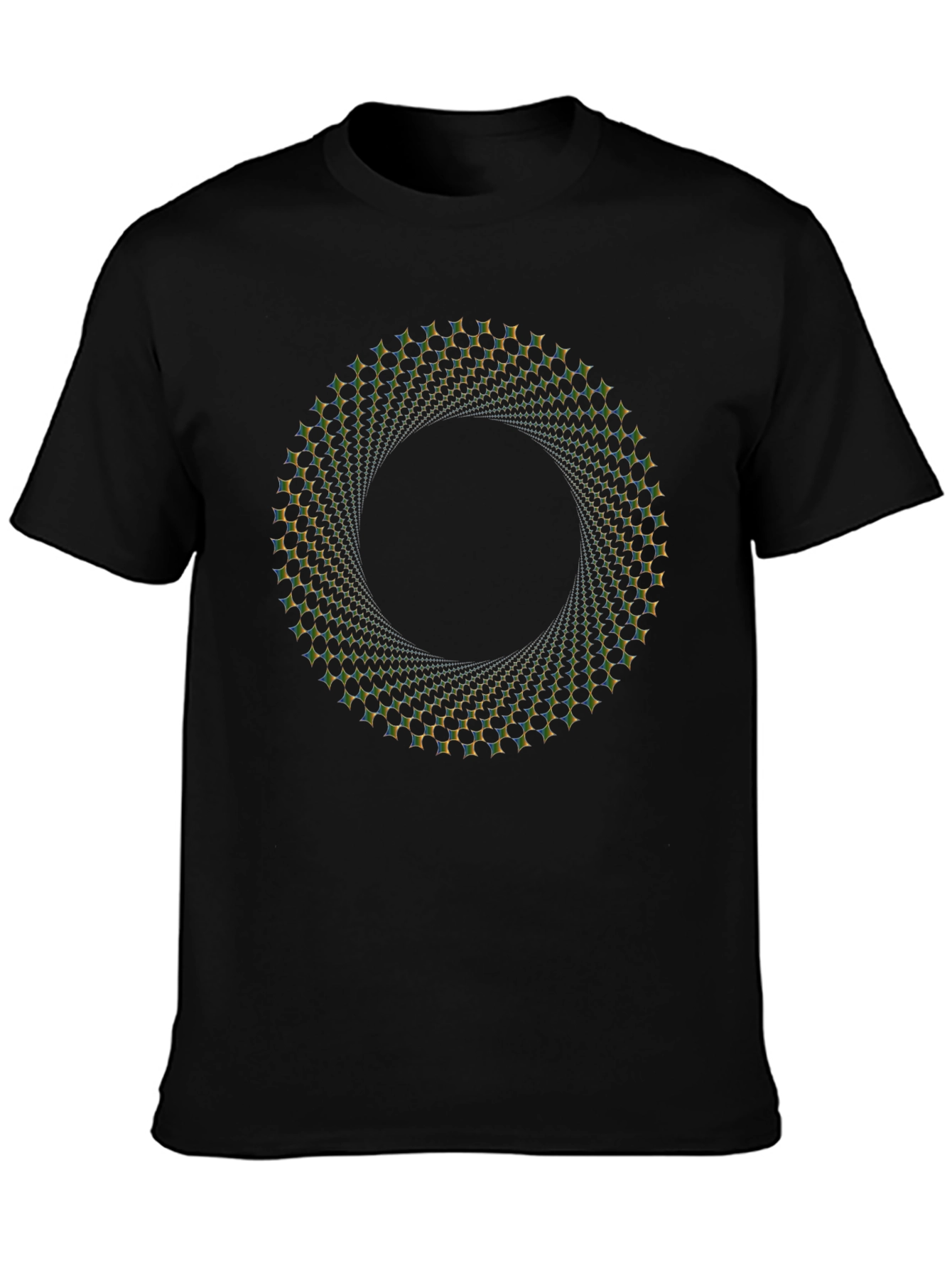 Camiseta Negra con Diseño Circular Hipnótico