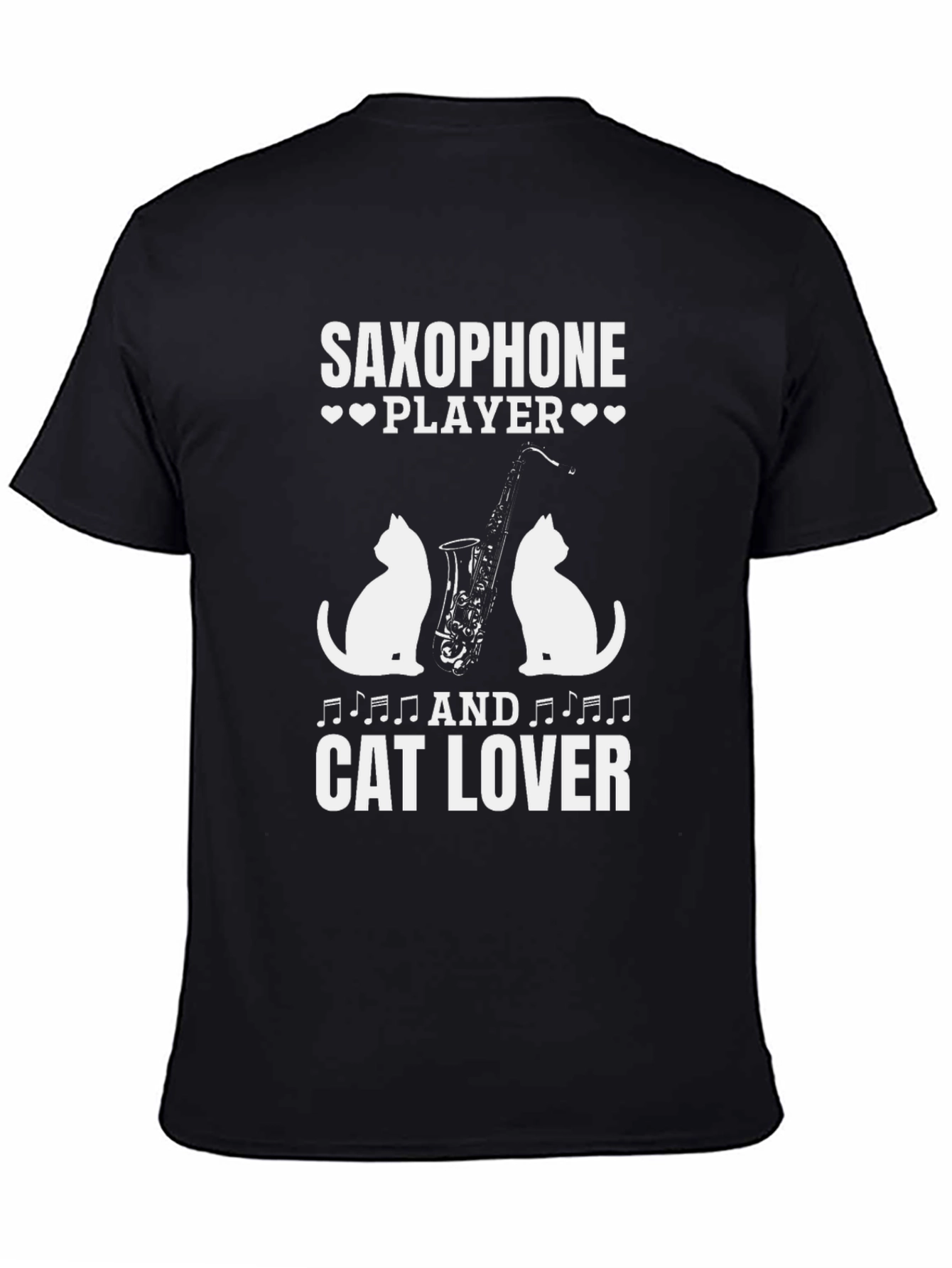 Camiseta Negra Saxofón Gatos y Música