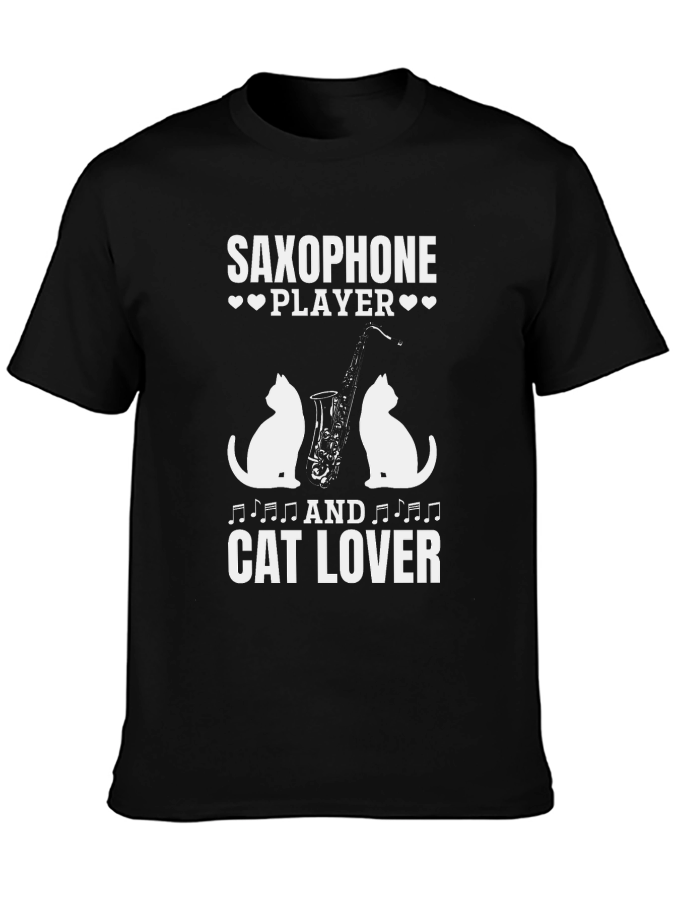 Camiseta Negra Saxofón Gatos y Música