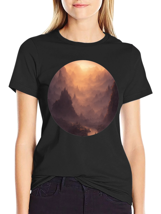 Camiseta Negra con Diseño de Paisaje Montañoso