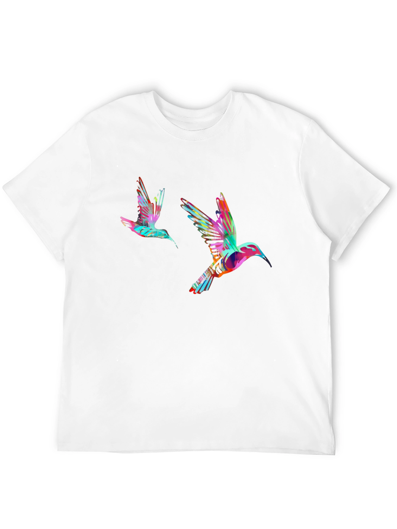 Camiseta Negra con Diseño de Colibríes Abstractos
