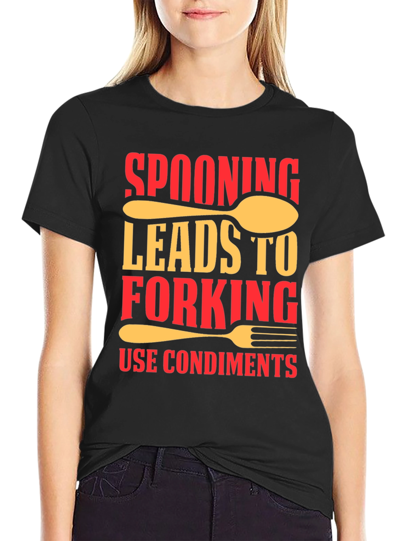 Camiseta Negra Divertida: Spooning Leads To Forking