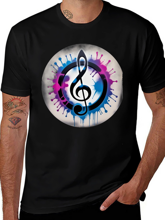 Camiseta Negra con Clave de Sol Musical Abstracta