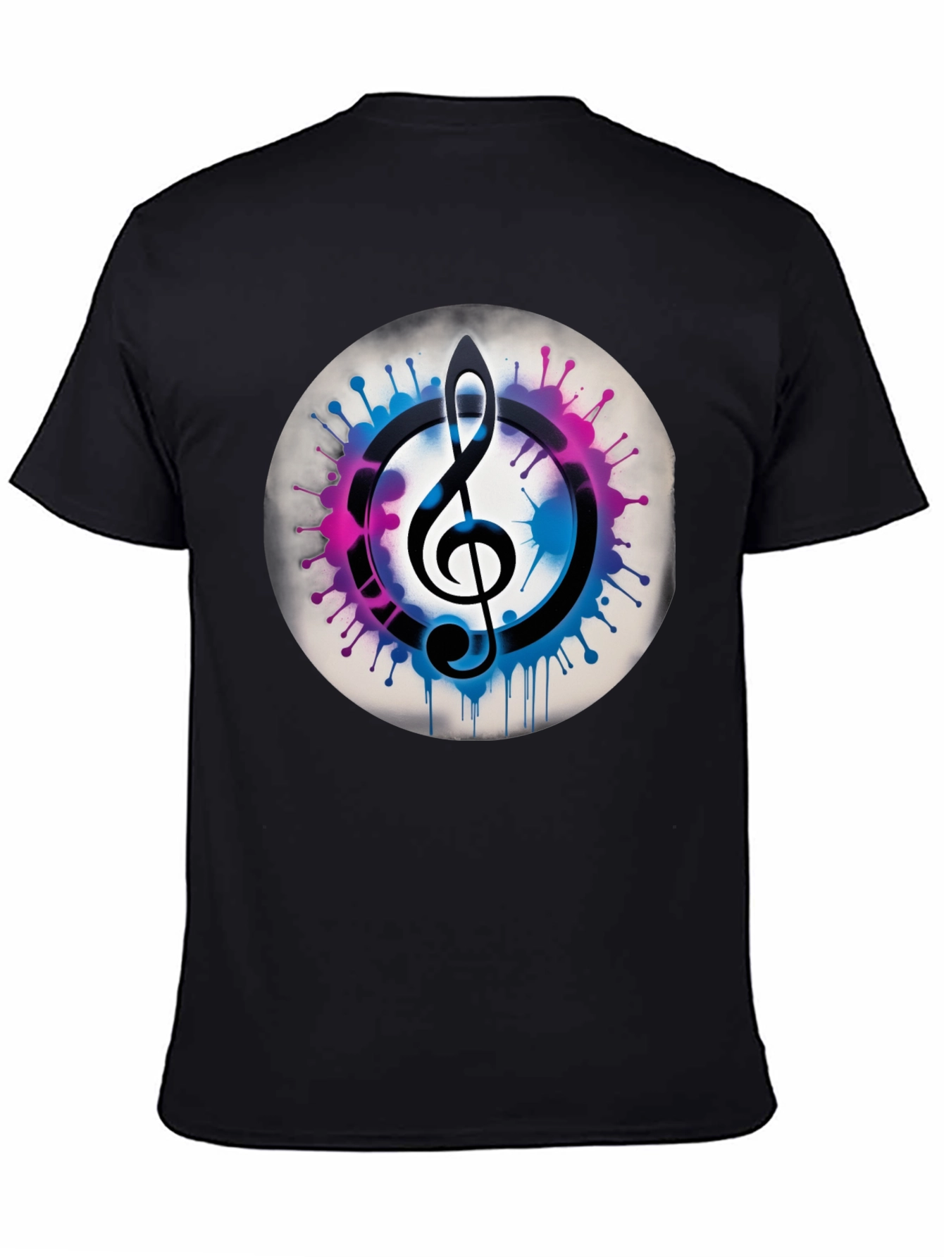 Camiseta Negra con Clave de Sol Musical Abstracta