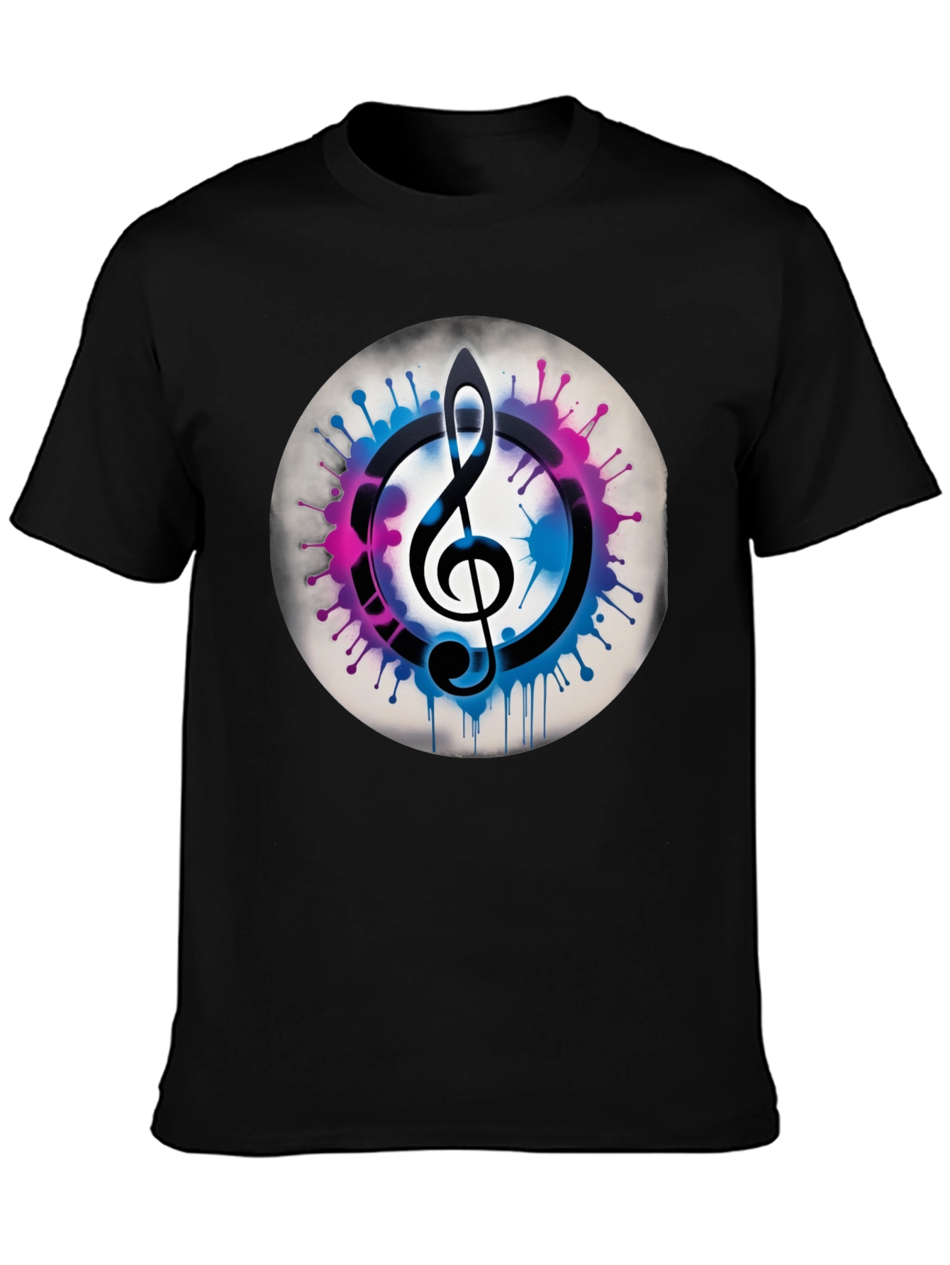 Camiseta Negra con Clave de Sol Musical Abstracta