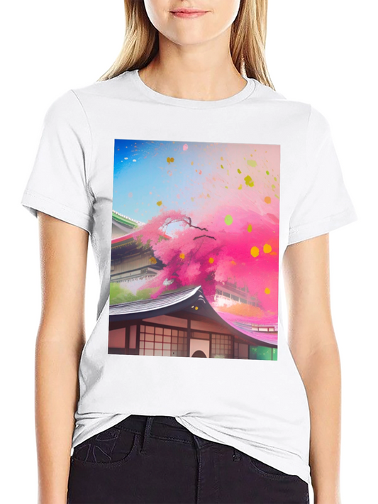 Camiseta Negra con Diseño Japonés Floral