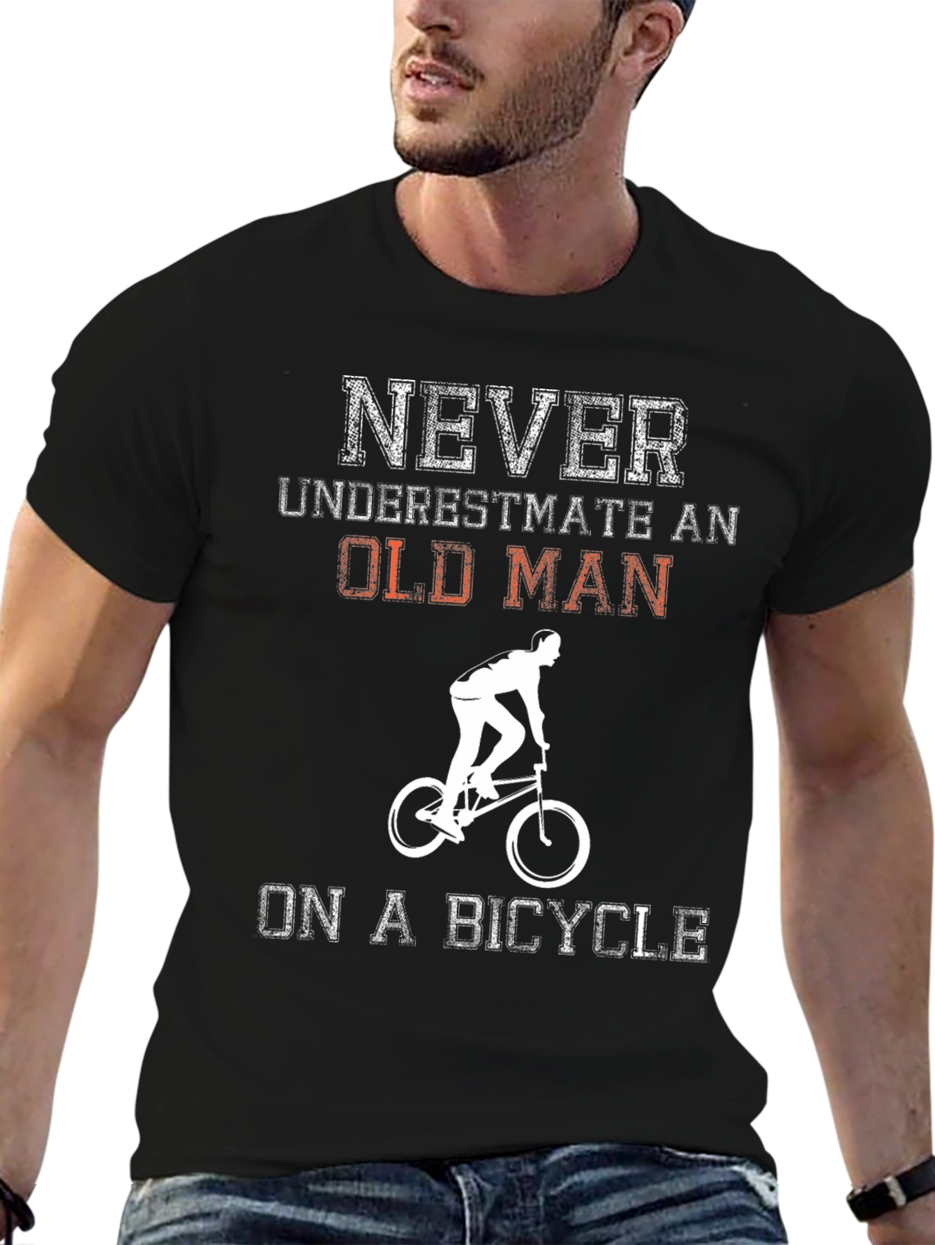 Camiseta Negra Nunca Subestimes a un Anciano en Bicicleta