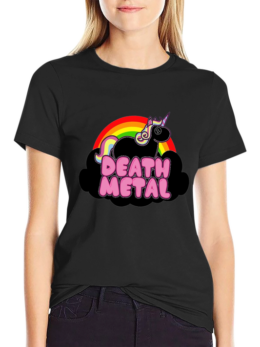 Camiseta Negra Unicornio Death Metal Arcoíris