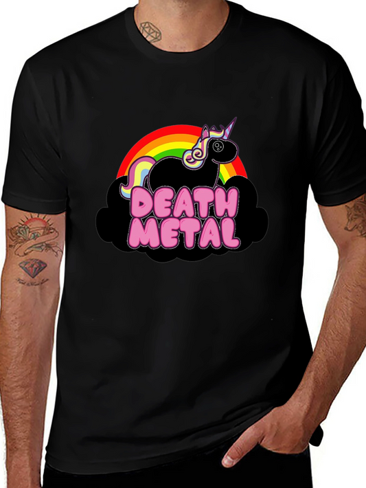 Camiseta Negra Unicornio Death Metal Arcoíris