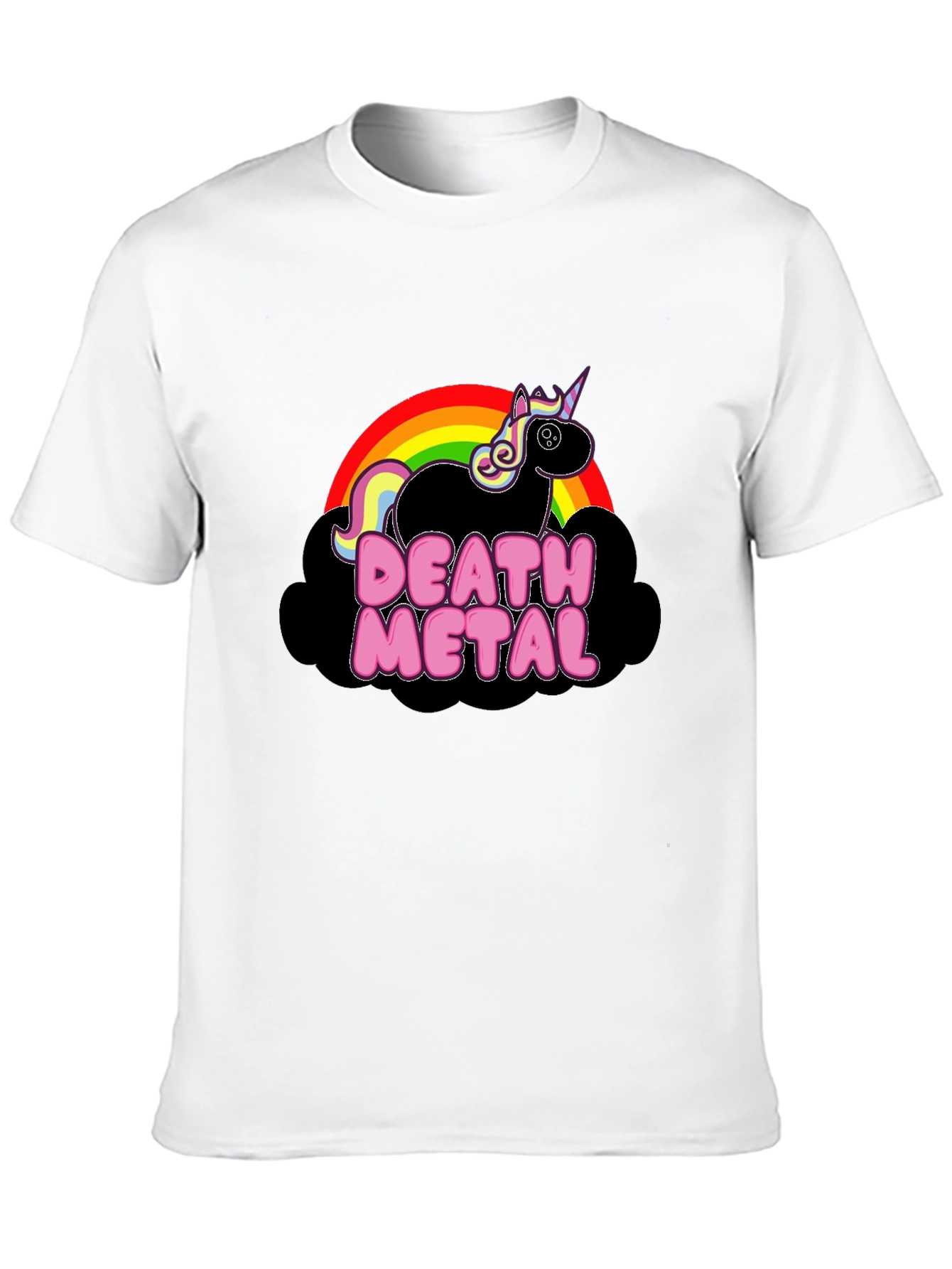 Camiseta Negra Unicornio Death Metal Arcoíris