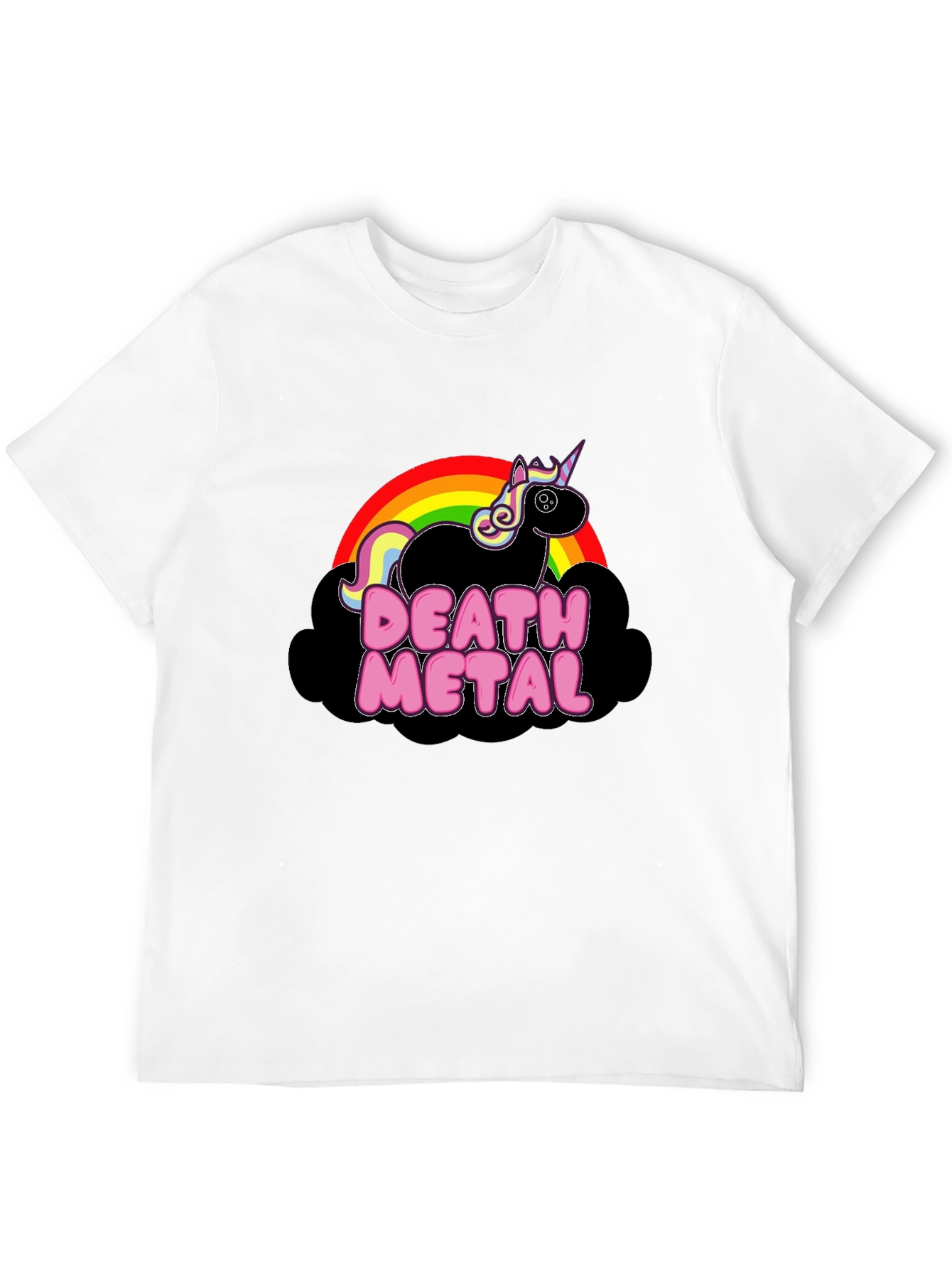 Camiseta Negra Unicornio Death Metal Arcoíris