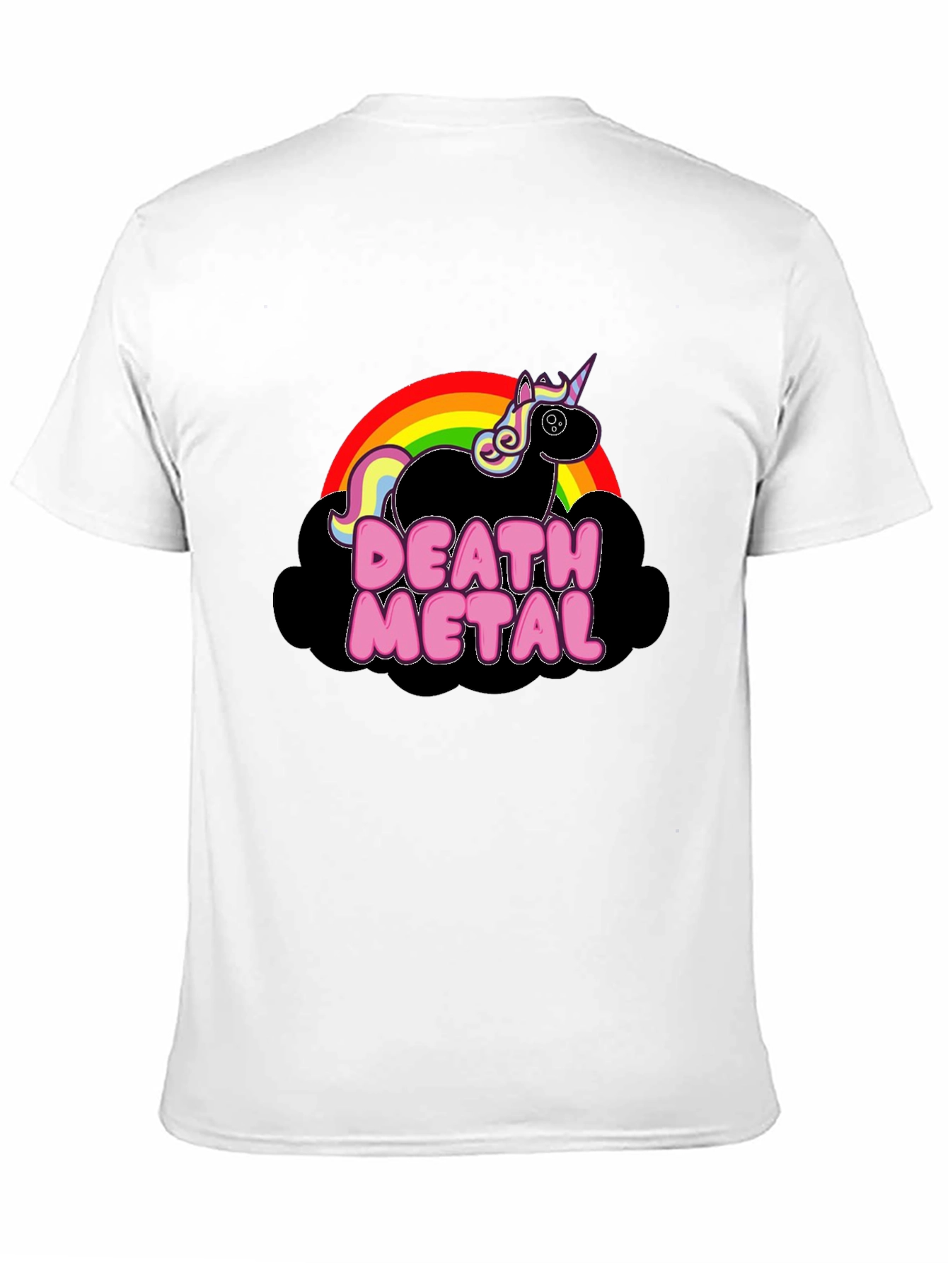 Camiseta Negra Unicornio Death Metal Arcoíris