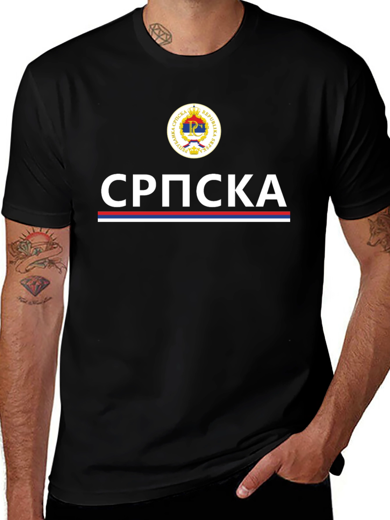 Camiseta Negra República Srpska - Diseño Patriótico
