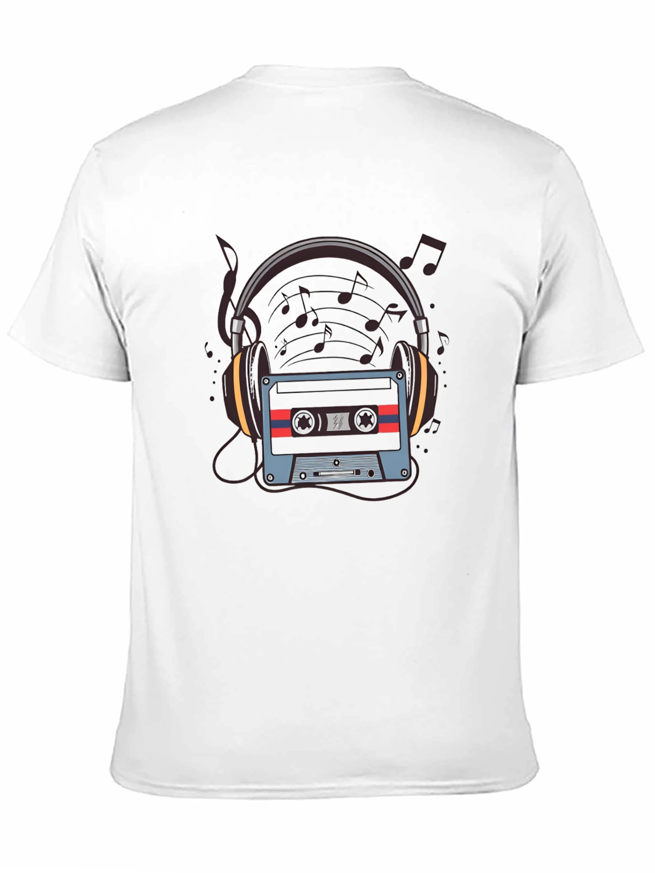Camiseta Negra con Diseño de Cassette y Audífonos