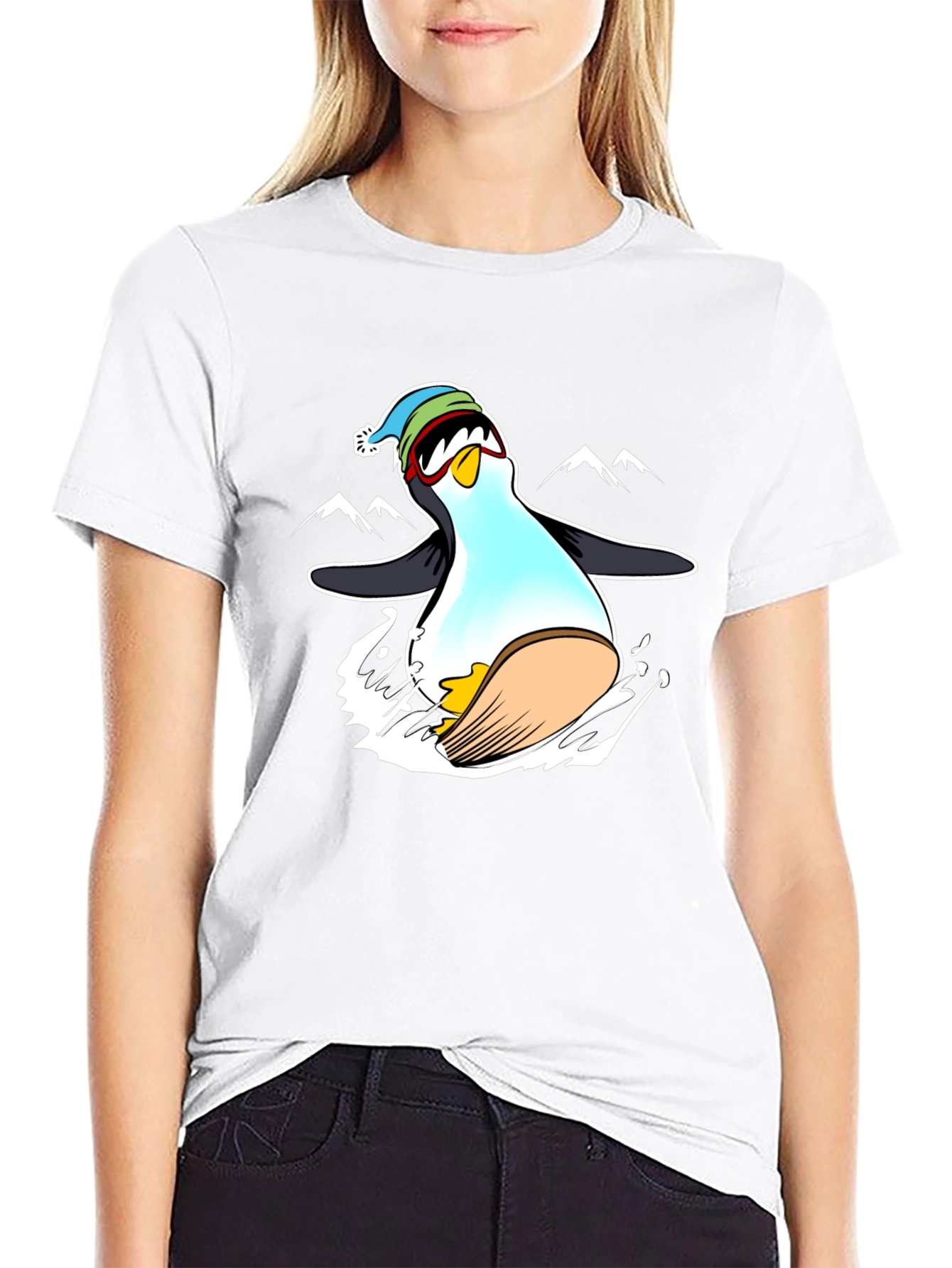 Camiseta Negra con Diseño de Pingüino Esquiador