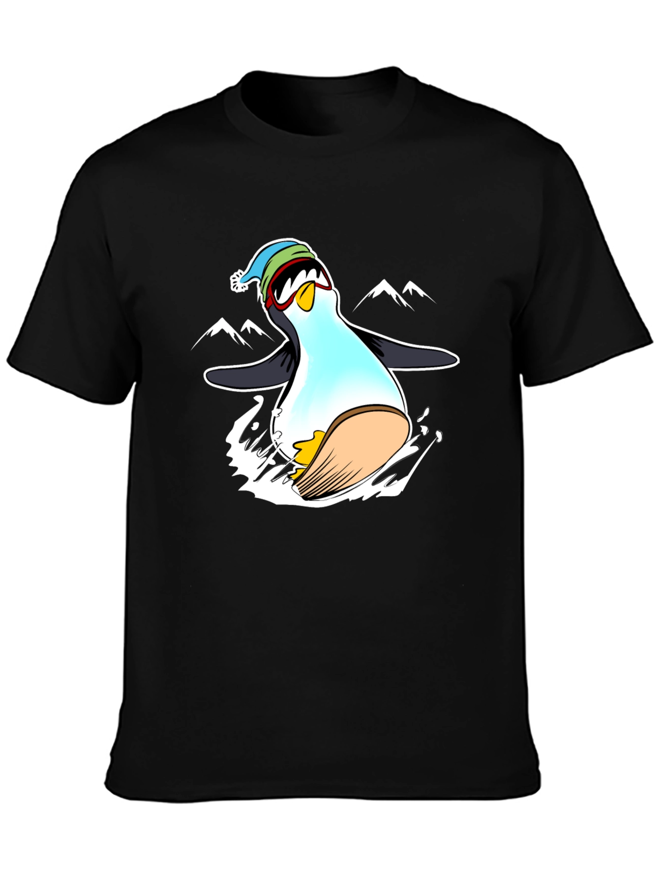 Camiseta Negra con Diseño de Pingüino Esquiador