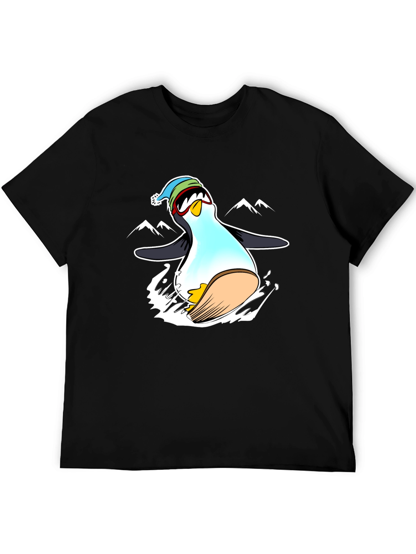 Camiseta Negra con Diseño de Pingüino Esquiador