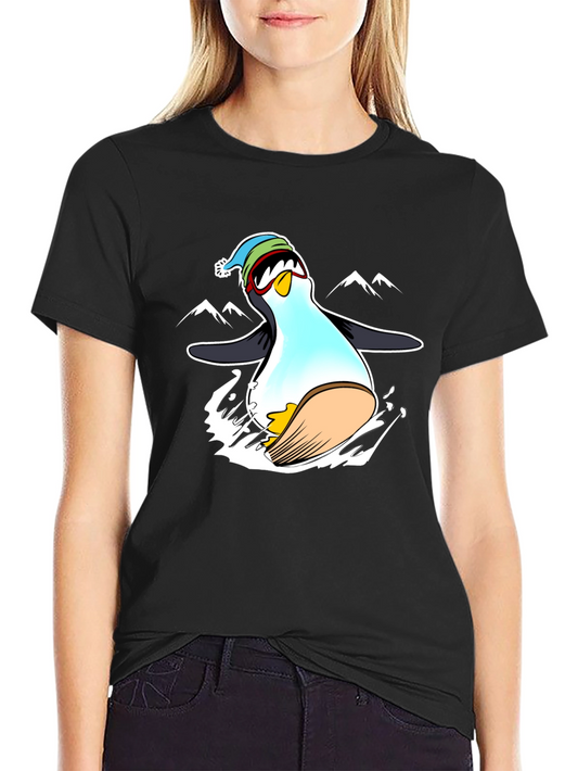 Camiseta Negra con Diseño de Pingüino Esquiador