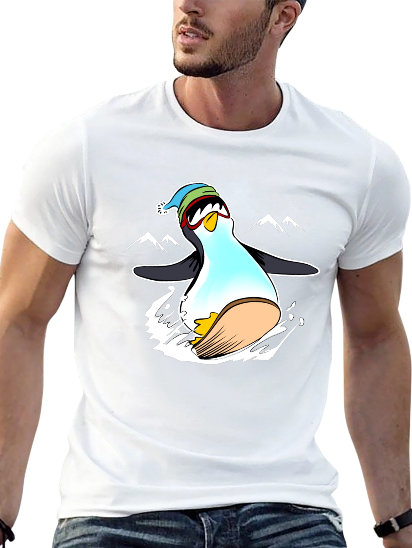Camiseta Negra con Diseño de Pingüino Esquiador
