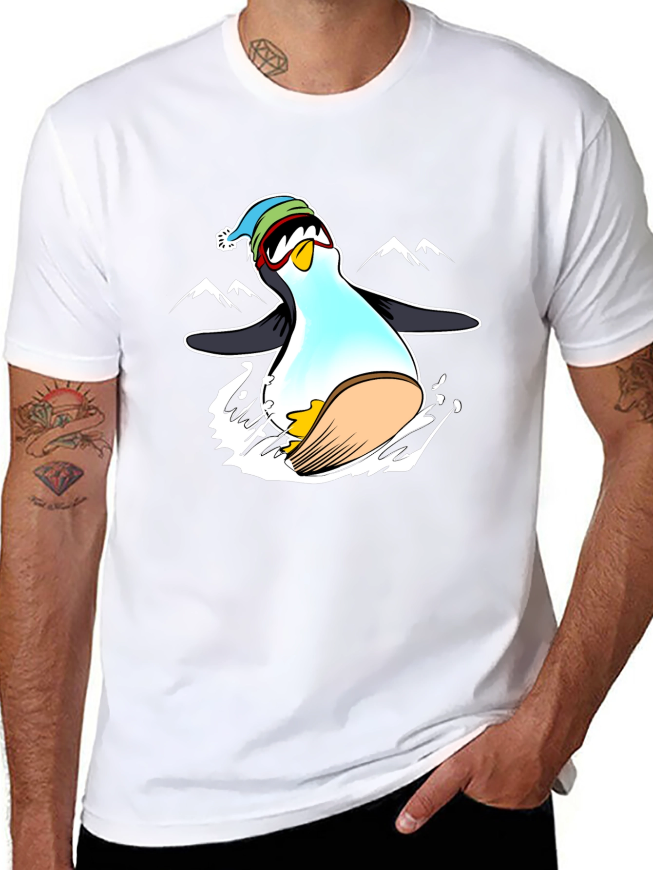 Camiseta Negra con Diseño de Pingüino Esquiador
