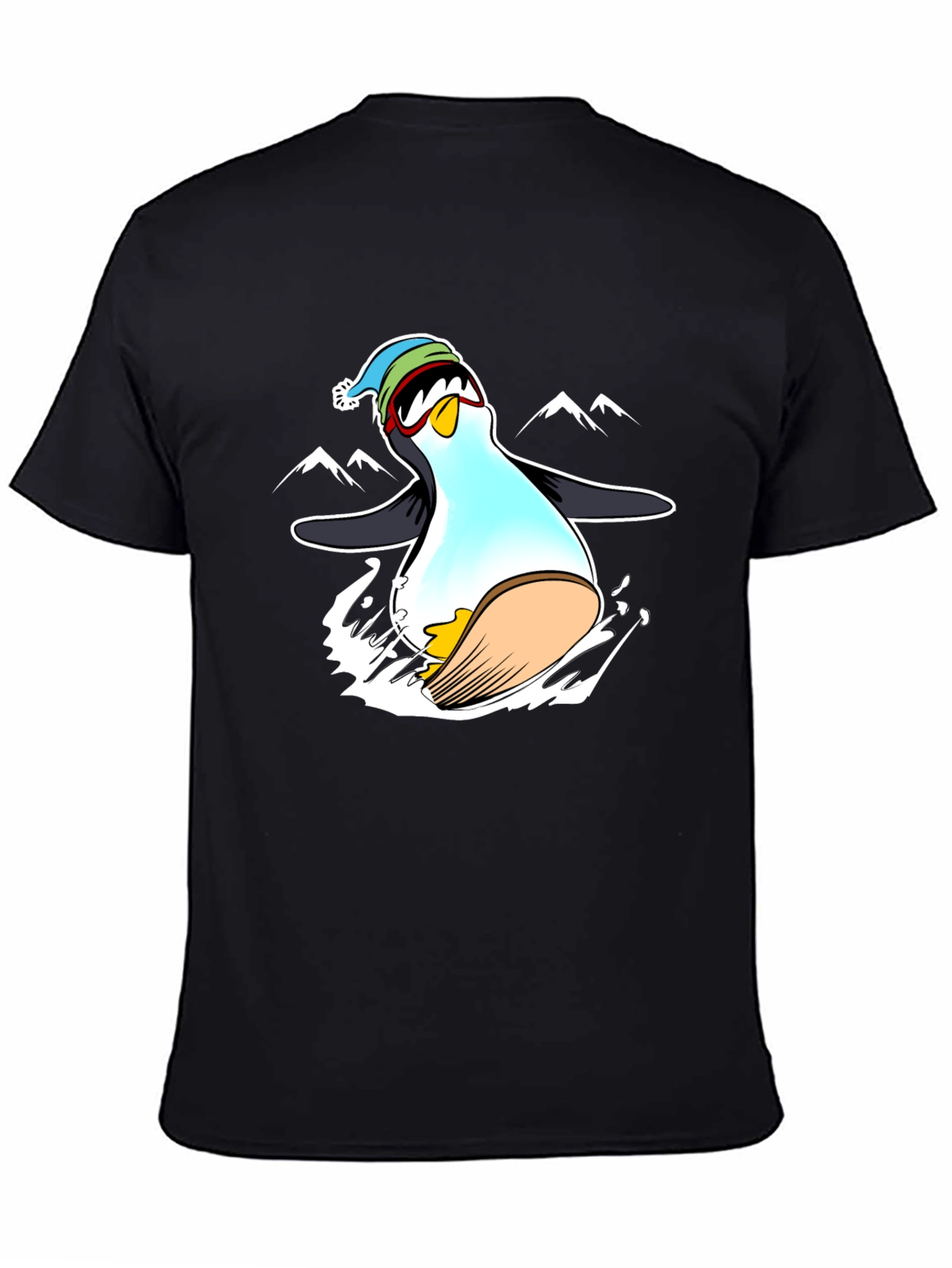 Camiseta Negra con Diseño de Pingüino Esquiador