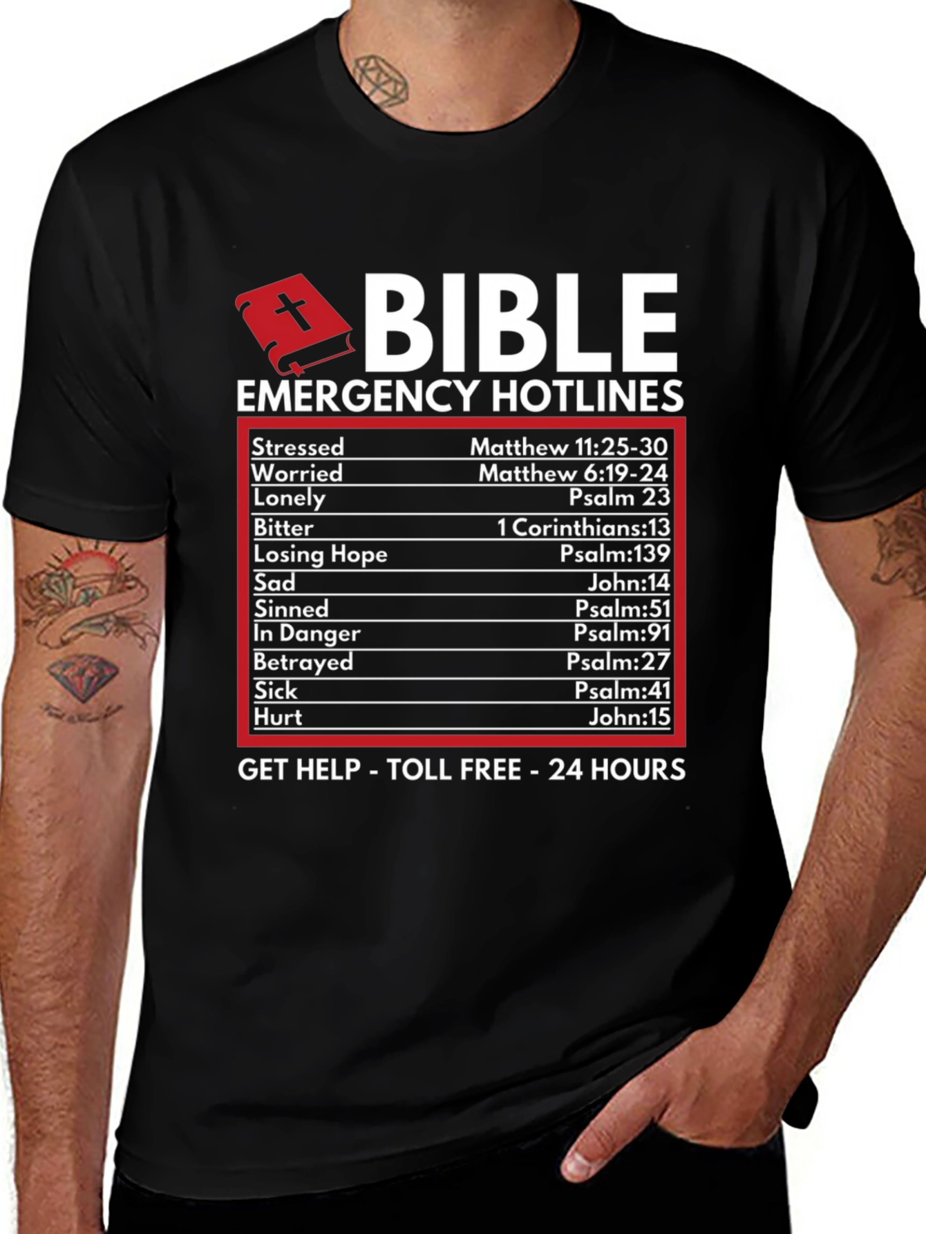 Camiseta Negra Biblia Emergencia: Fe y Consuelo