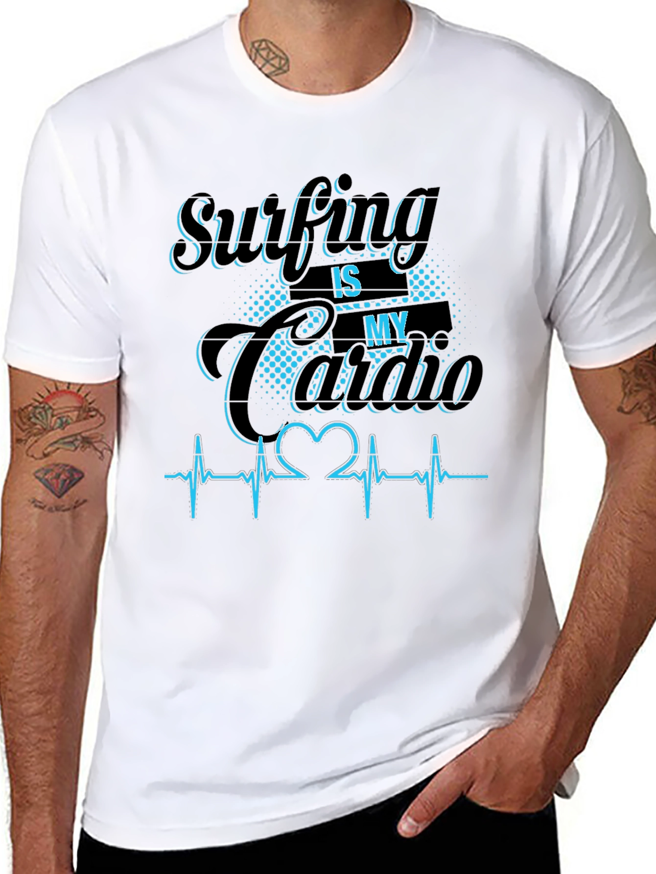 Camiseta Negra Surfing is my Cardio