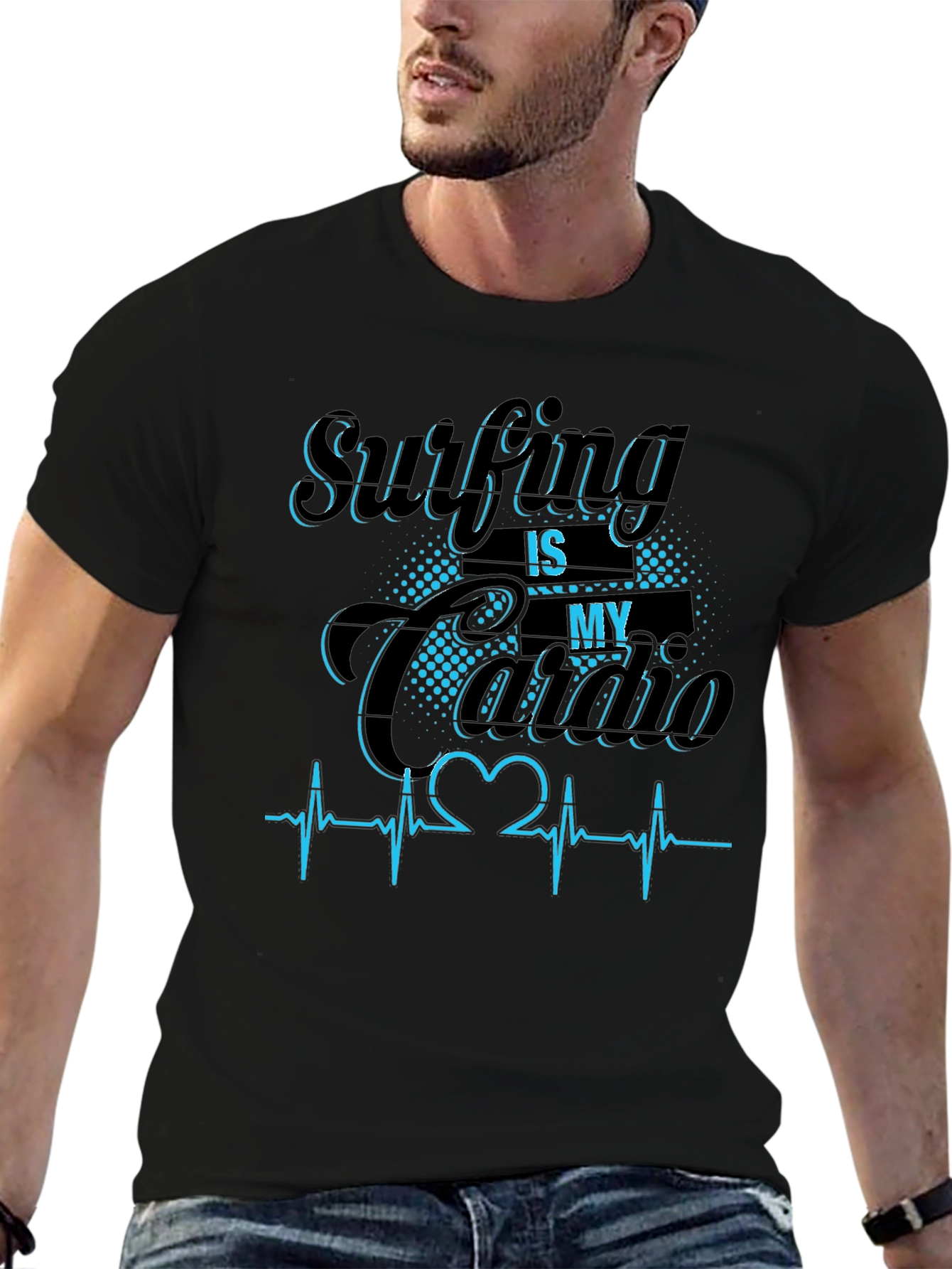 Camiseta Negra Surfing is my Cardio