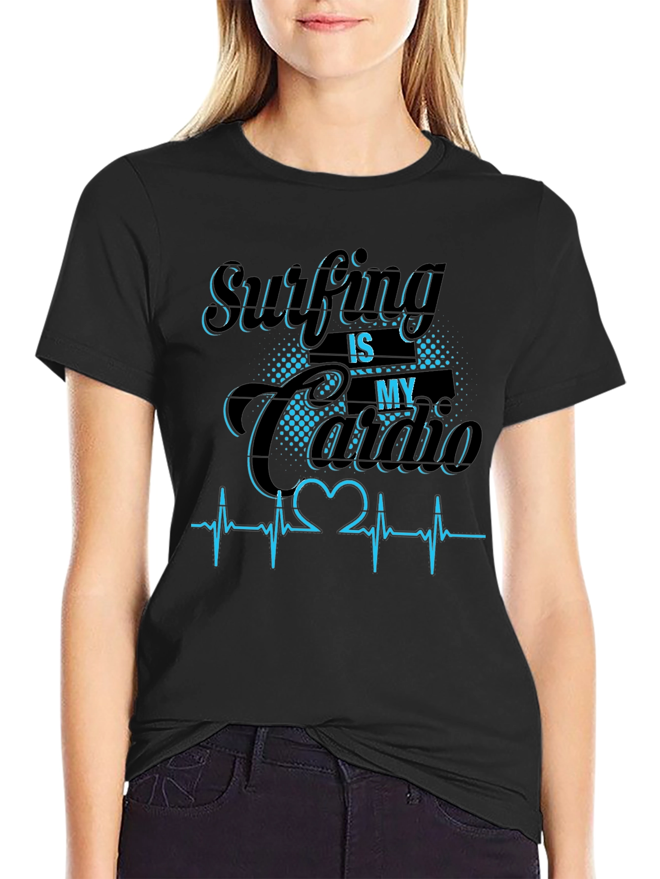 Camiseta Negra Surfing is my Cardio