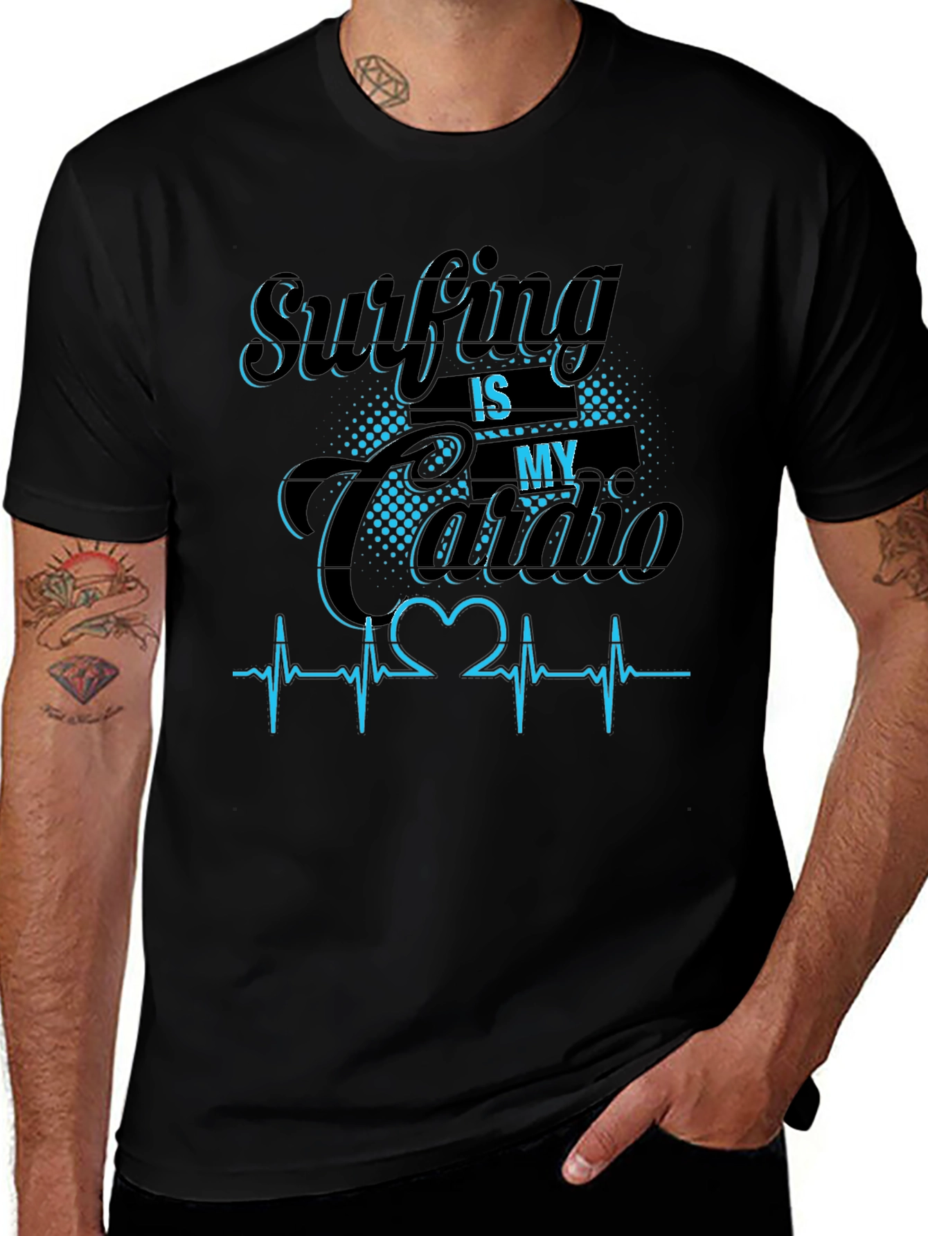 Camiseta Negra Surfing is my Cardio