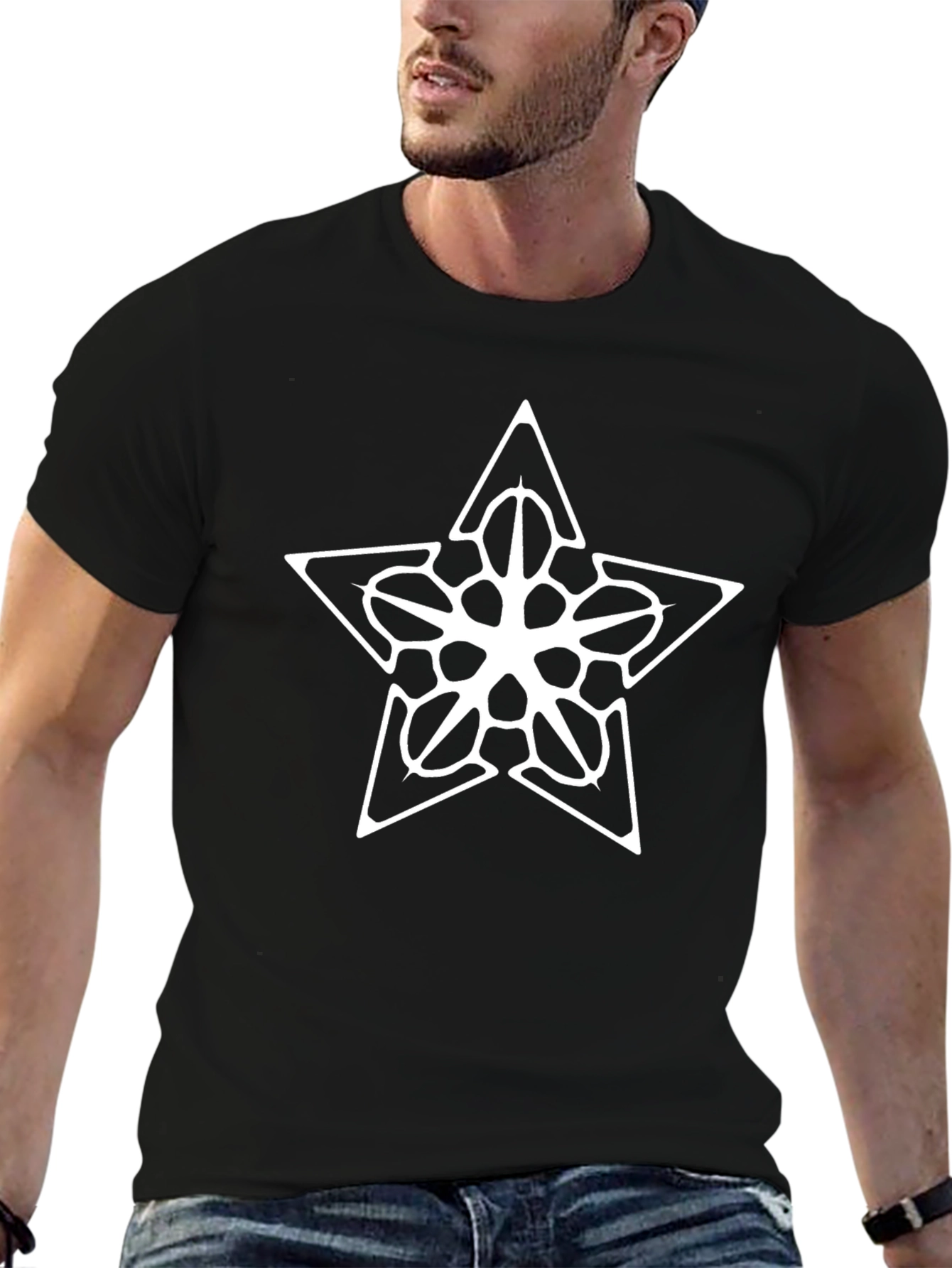 Camiseta Negra Estrella Abstracta Diseño Único