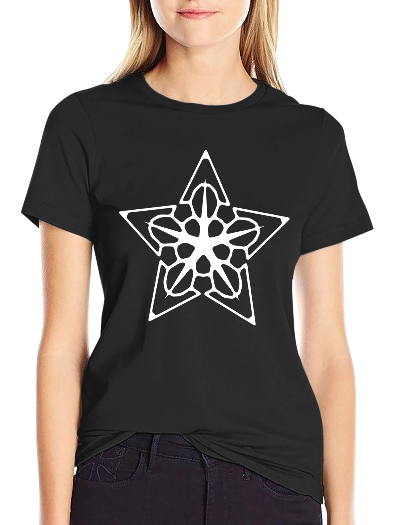 Camiseta Negra Estrella Abstracta Diseño Único
