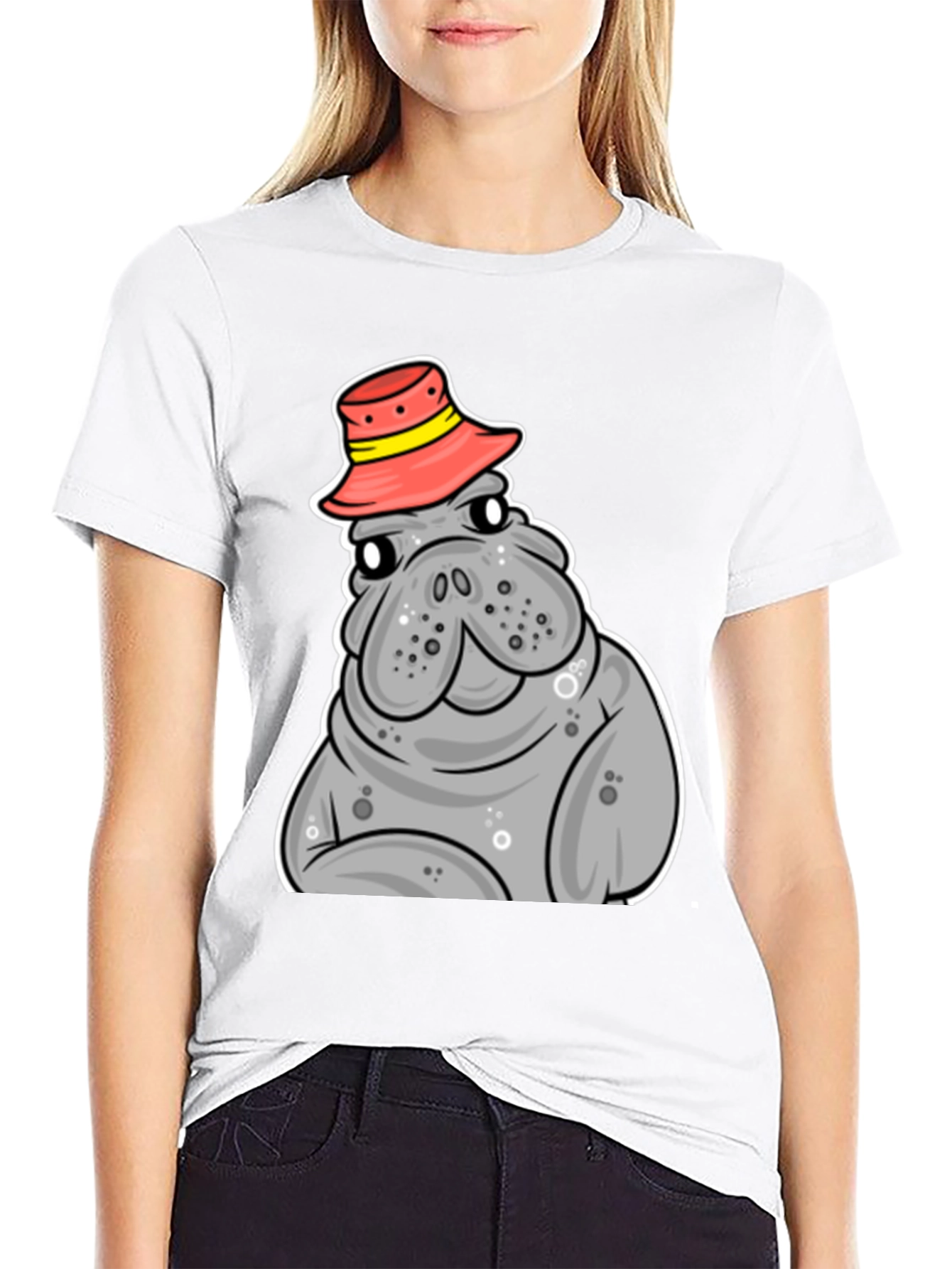 Camiseta Negra con Manatí con Sombrero