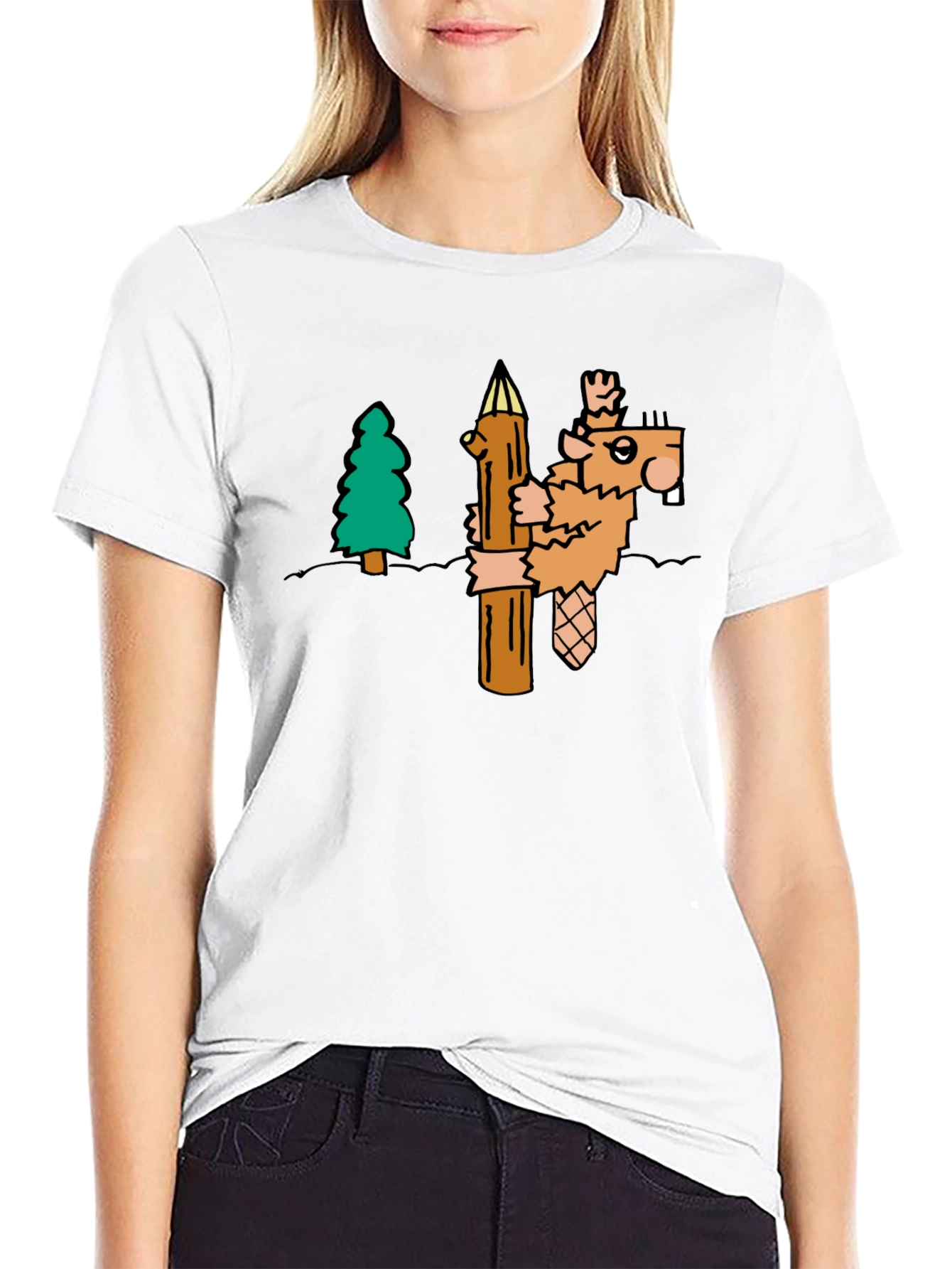 Camiseta Negra con Diseño de Castor Leñador