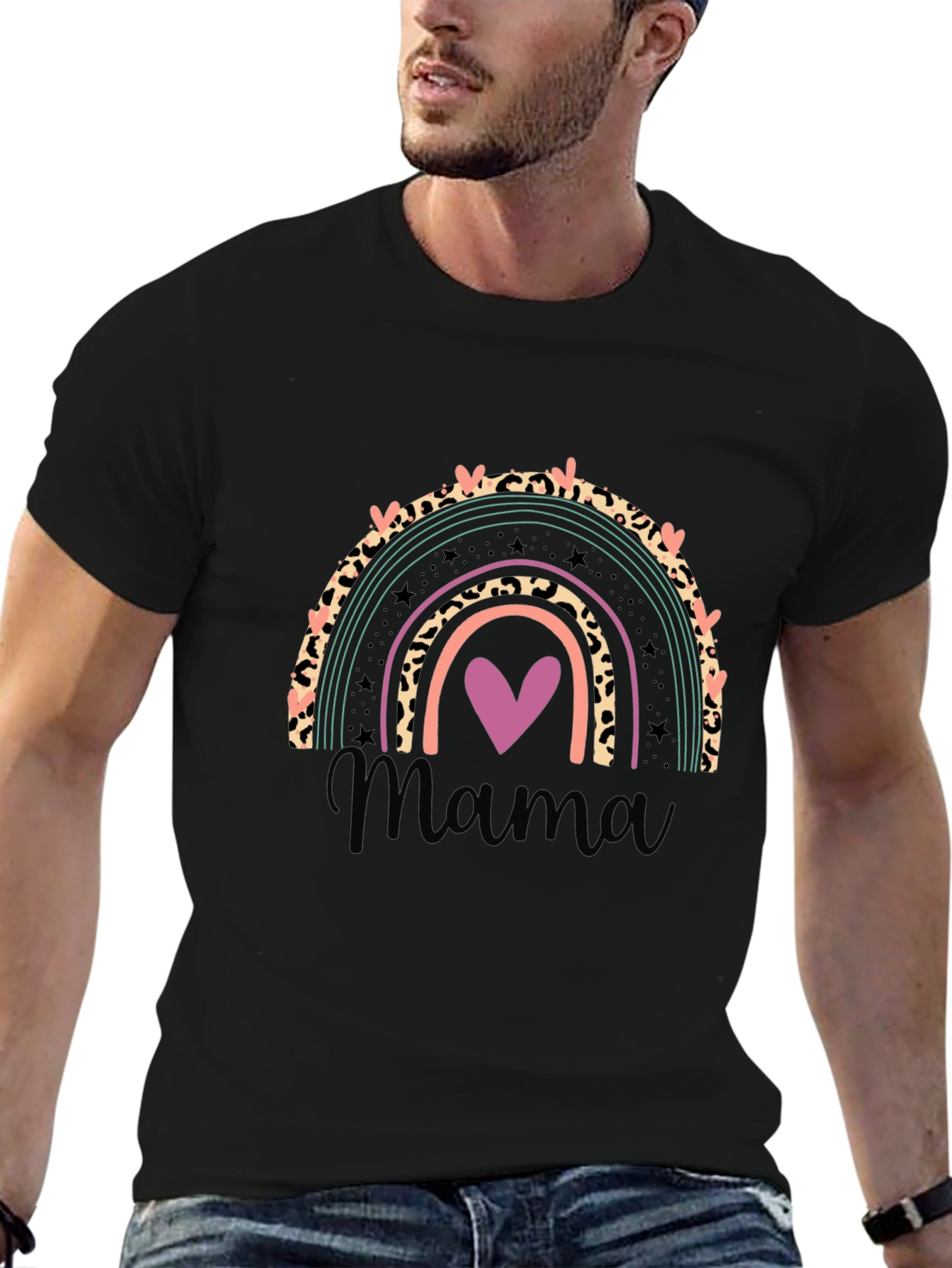 Camiseta Negra Mujer Diseño Arcoíris Mama