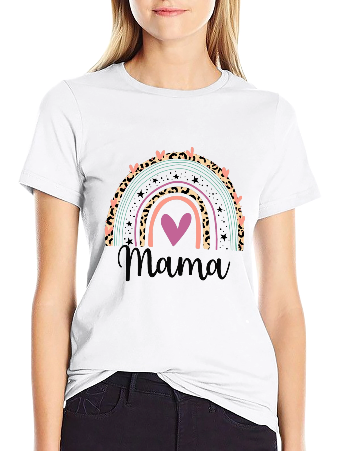 Camiseta Negra Mujer Diseño Arcoíris Mama