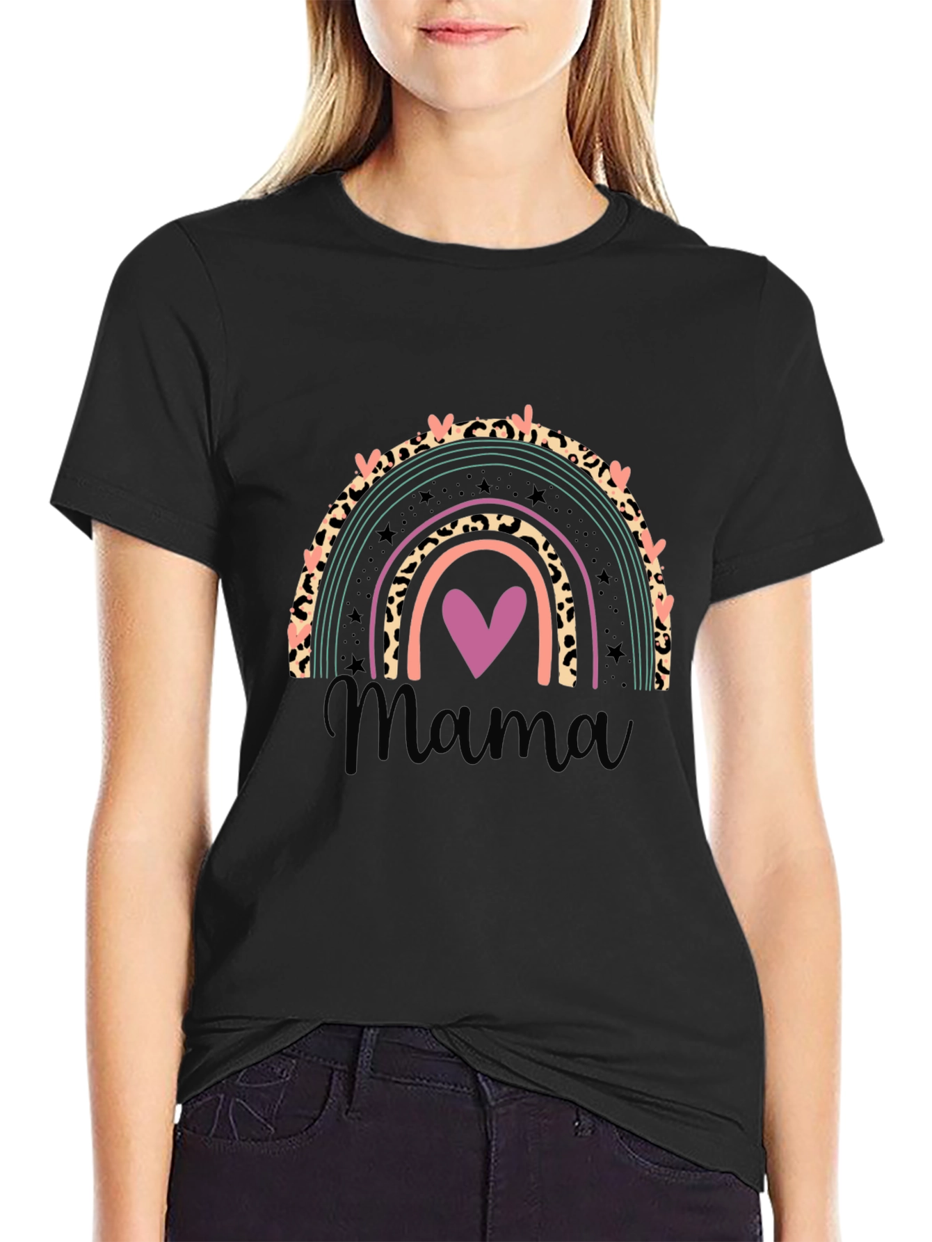 Camiseta Negra Mujer Diseño Arcoíris Mama