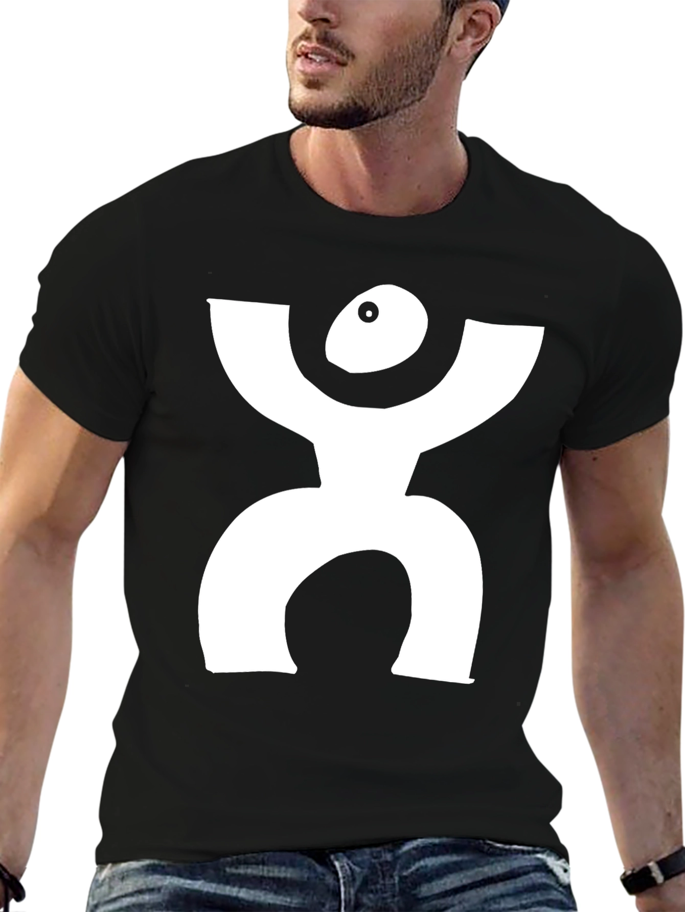 Camiseta Negra con Diseño Blanco Abstracto